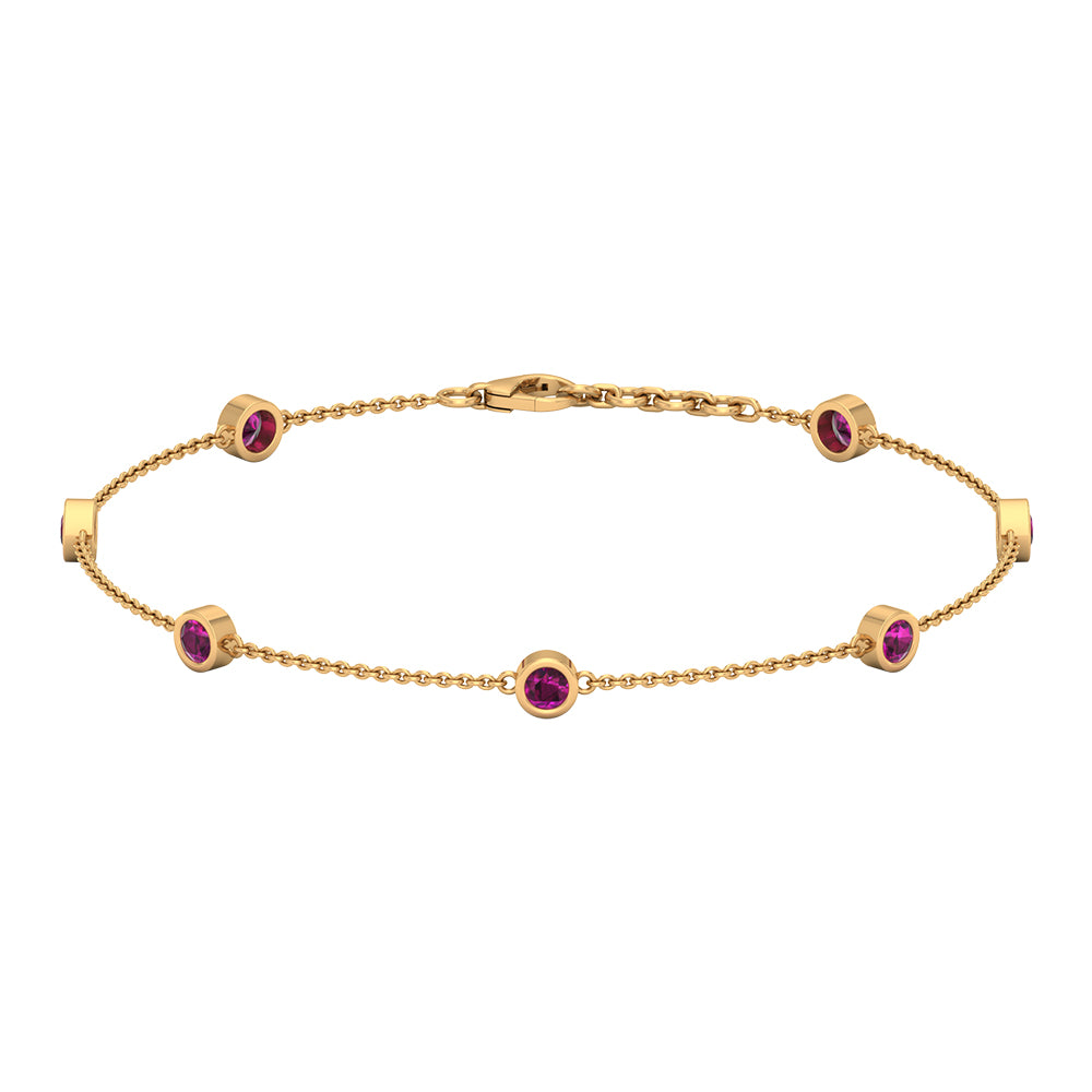 1 CT Bezel Set Rhodolite Seven Stone Station Chain Bracelet Rhodolite - ( AAA ) - Quality - Rosec Jewels