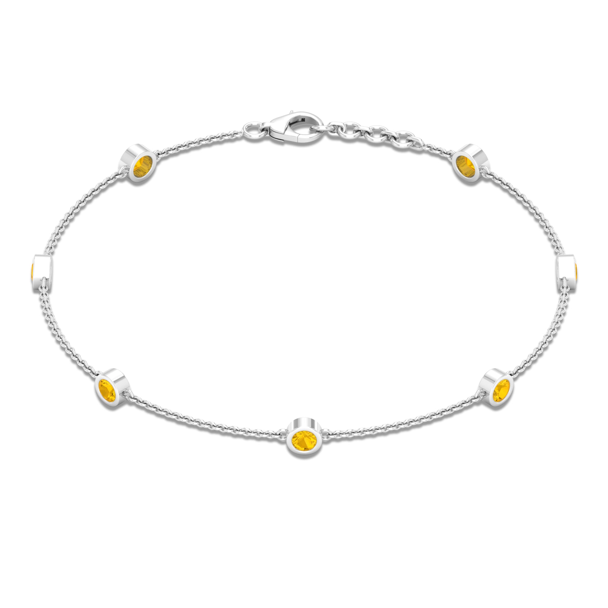 Round Yellow Sapphire Seven Stone Station Chain Bracelet Yellow Sapphire - ( AAA ) - Quality - Rosec Jewels