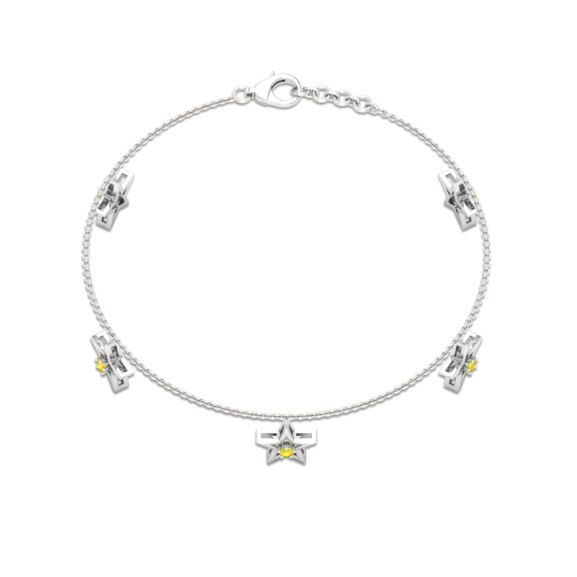 Round Yellow Sapphire Star Charm Bracelet Yellow Sapphire - ( AAA ) - Quality - Rosec Jewels