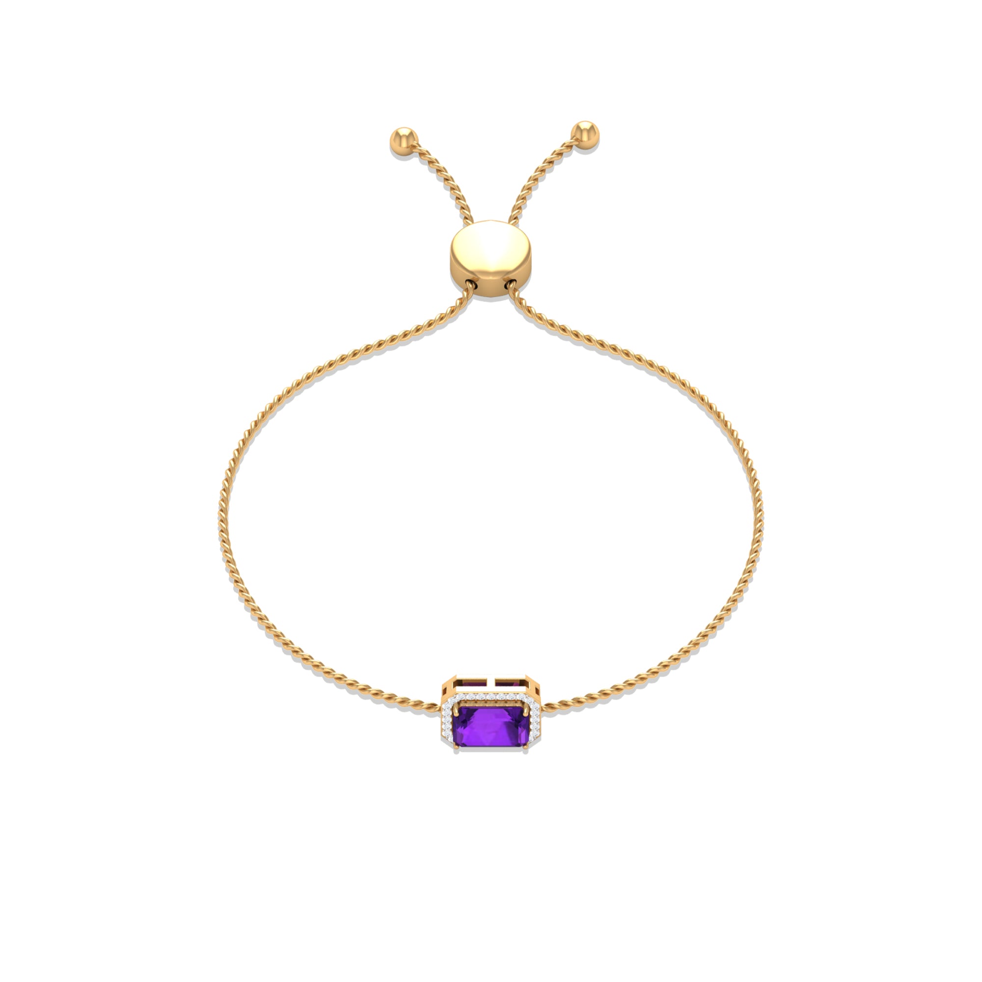 6X8 MM Octagon Cut Amethyst Bolo Chain Bracelet with Diamond Accent Amethyst - ( AAA ) - Quality - Rosec Jewels