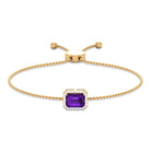 6X8 MM Octagon Cut Amethyst Bolo Chain Bracelet with Diamond Accent Amethyst - ( AAA ) - Quality - Rosec Jewels