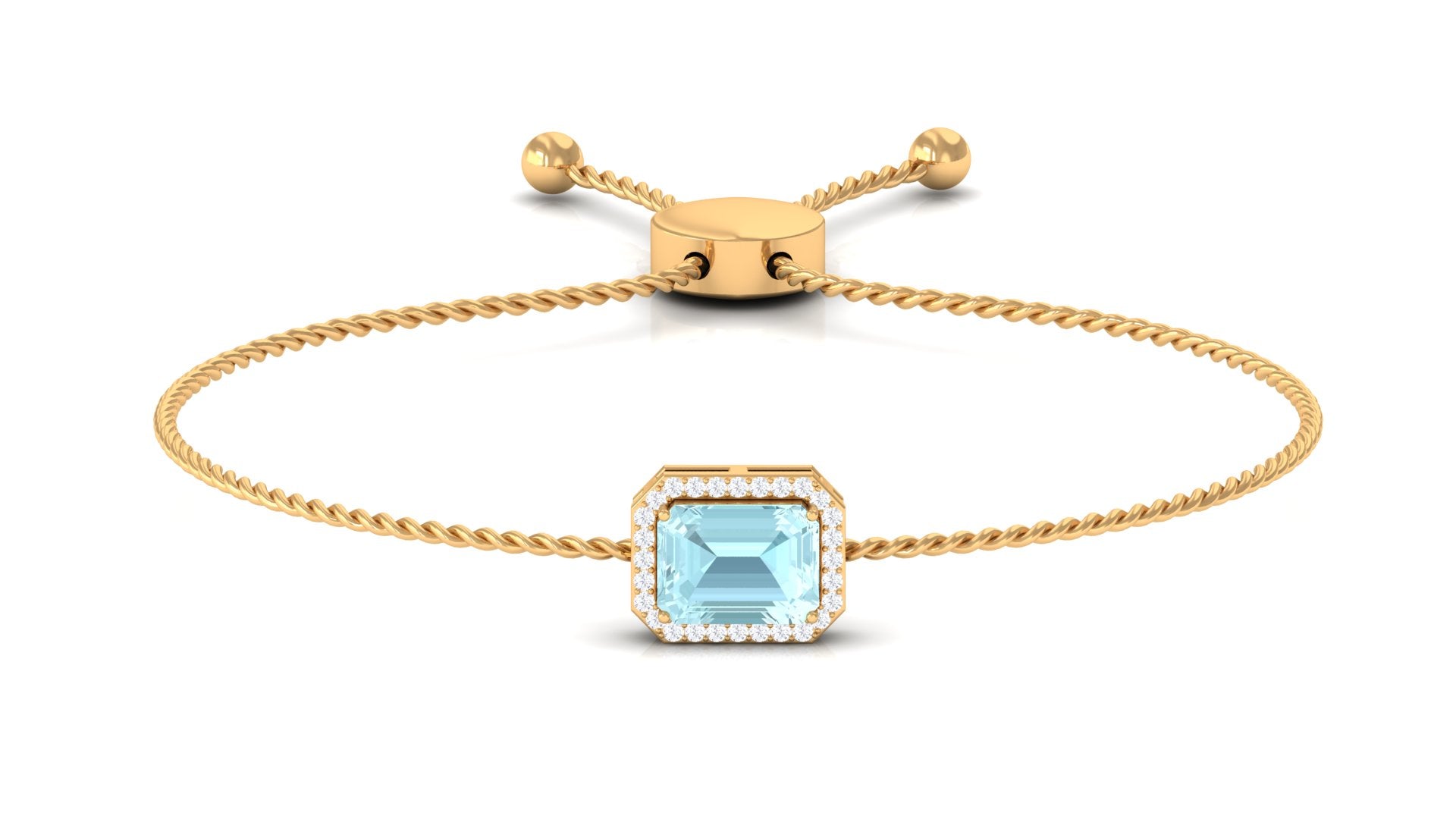 6X8 MM Emerald Cut Shape Sky Blue Topaz Bolo Chain Bracelet with Diamond Accent Sky Blue Topaz - ( AAA ) - Quality - Rosec Jewels