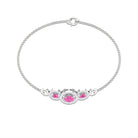 Designer Pink Sapphire and Diamond Three Stone Bracelet Pink Sapphire - ( AAA ) - Quality - Rosec Jewels