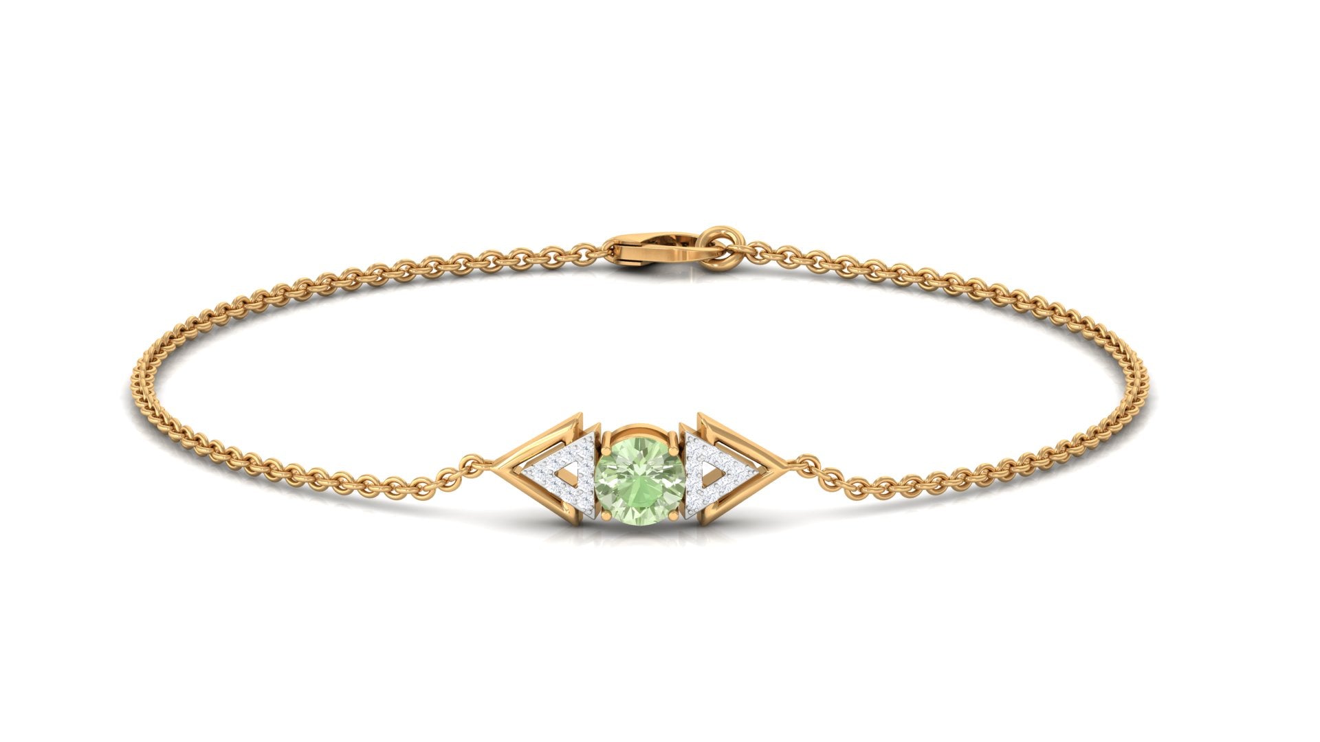 Minimal Green Sapphire and Diamond Geometric Chain Bracelet Green Sapphire - ( AAA ) - Quality - Rosec Jewels