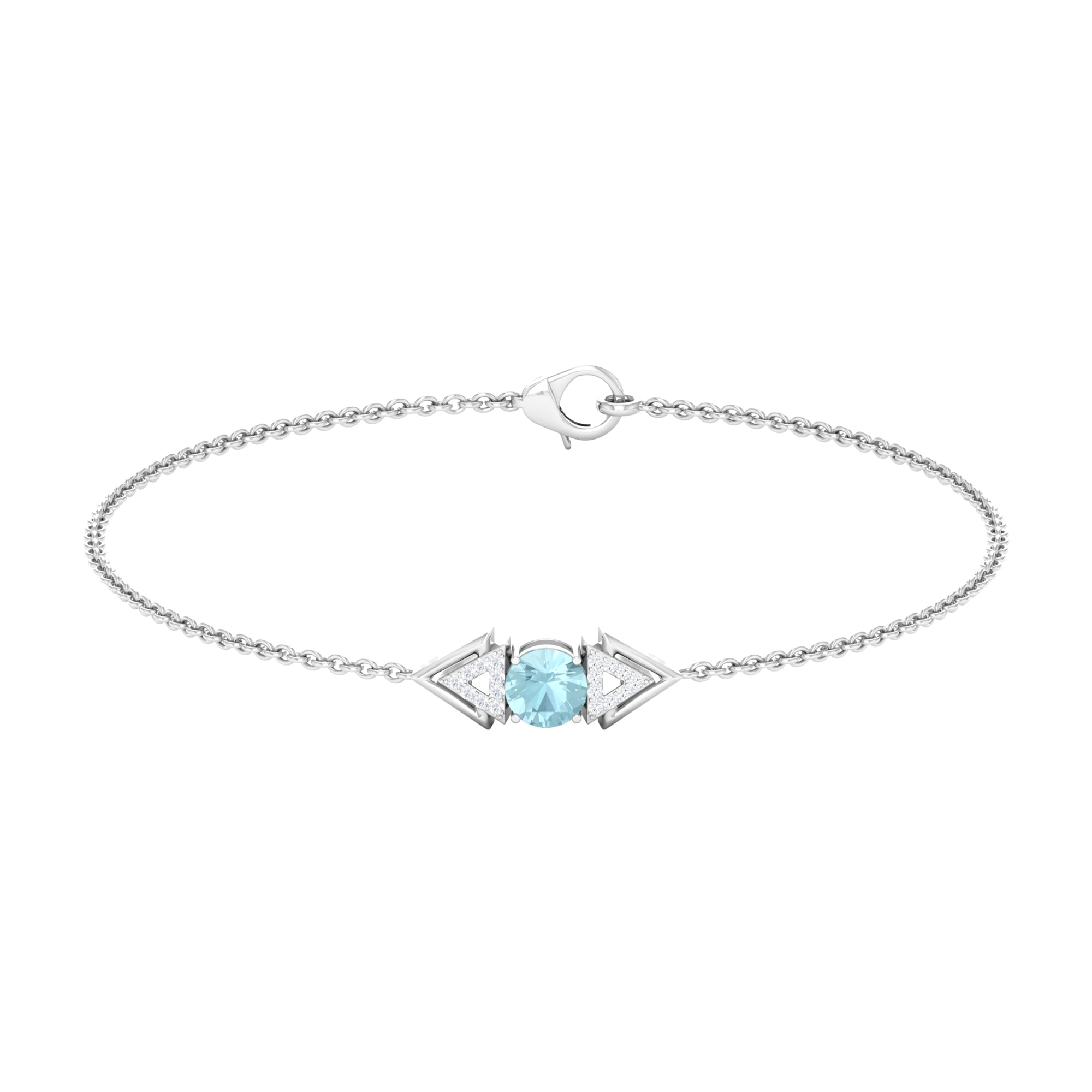 Minimal Sky Blue Topaz and Diamond Geometric Chain Bracelet Sky Blue Topaz - ( AAA ) - Quality - Rosec Jewels