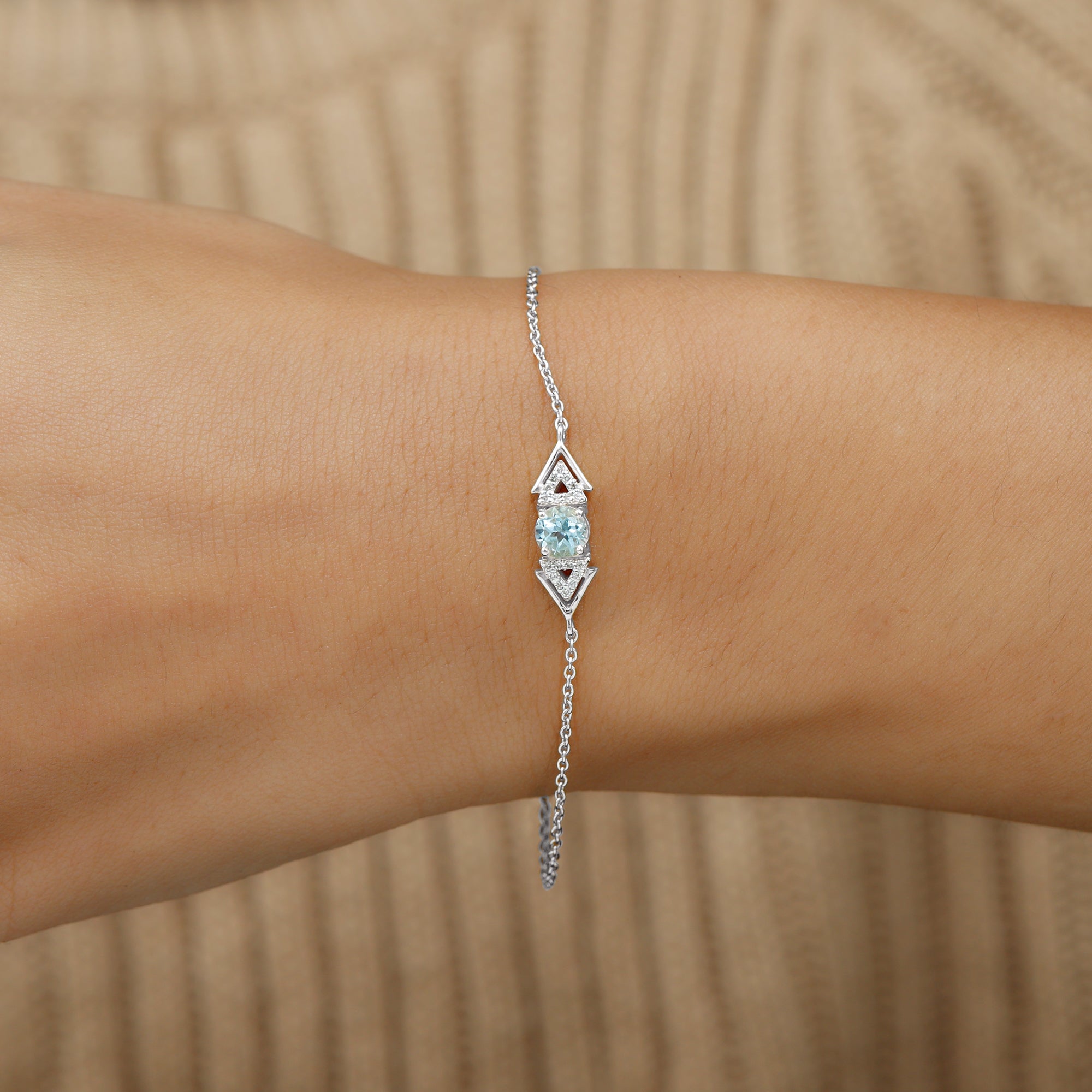 Minimal Sky Blue Topaz and Diamond Geometric Chain Bracelet Sky Blue Topaz - ( AAA ) - Quality - Rosec Jewels