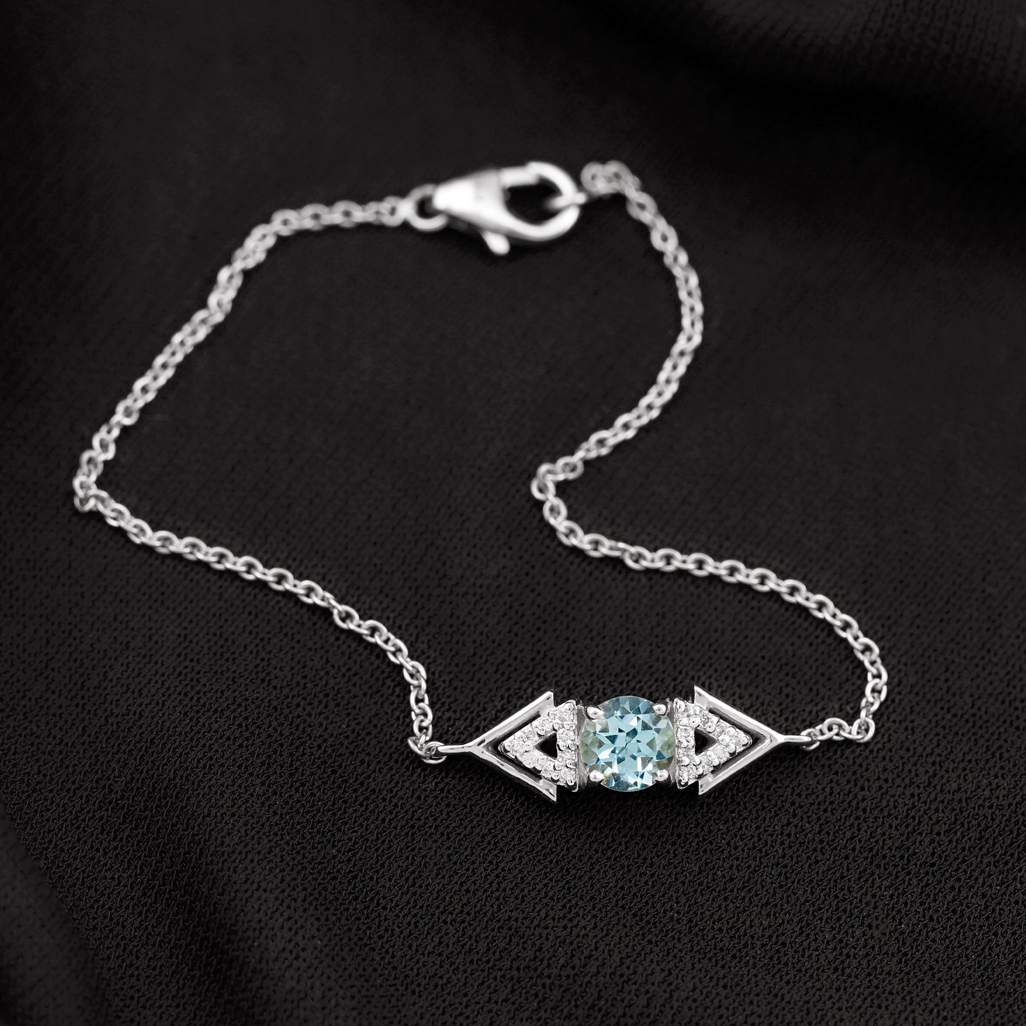 Minimal Sky Blue Topaz and Diamond Geometric Chain Bracelet Sky Blue Topaz - ( AAA ) - Quality - Rosec Jewels