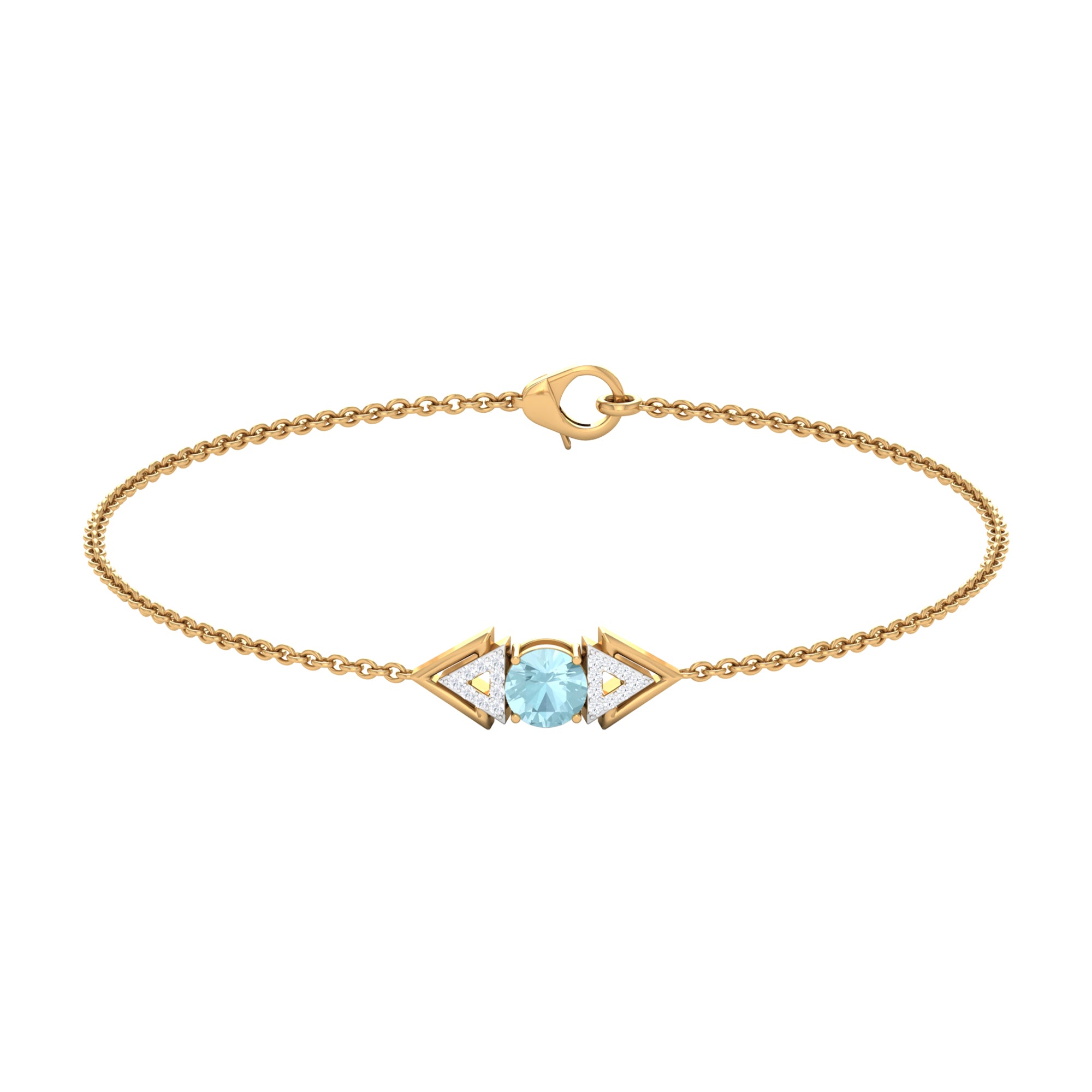 Minimal Sky Blue Topaz and Diamond Geometric Chain Bracelet Sky Blue Topaz - ( AAA ) - Quality - Rosec Jewels