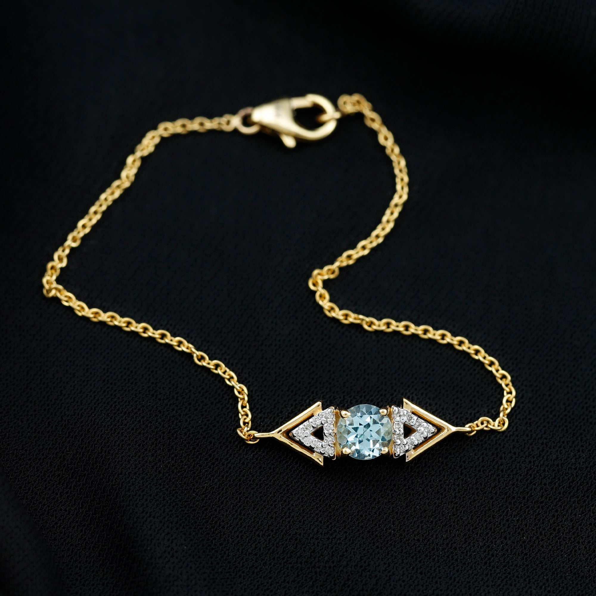 Minimal Sky Blue Topaz and Diamond Geometric Chain Bracelet Sky Blue Topaz - ( AAA ) - Quality - Rosec Jewels