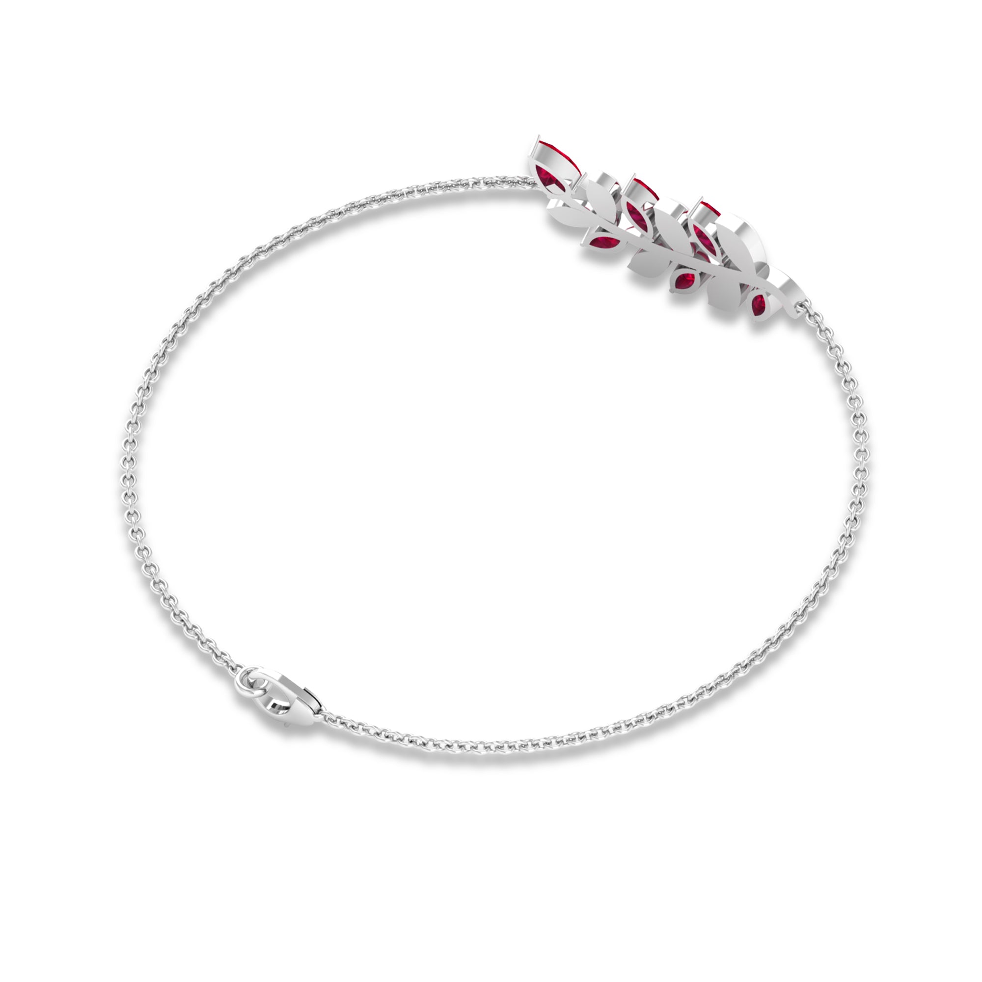 Created Ruby Leaf Chain Bracelet Lab Created Ruby - ( AAAA ) - Quality - Rosec Jewels