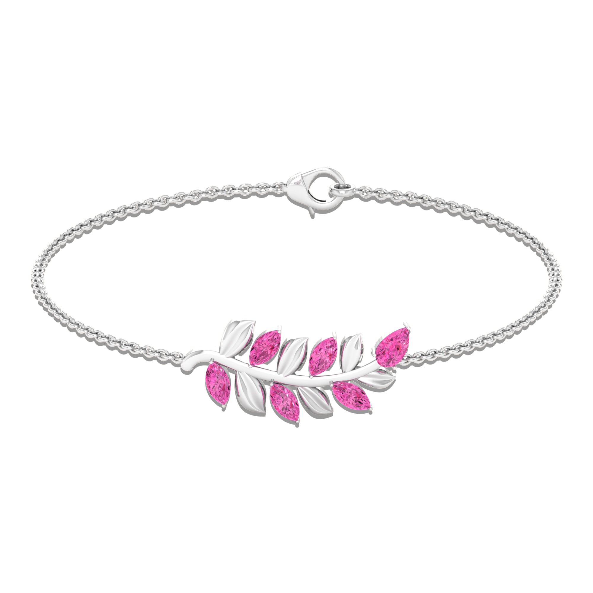 Marquise and Pear Cut Pink Sapphire Leaf Chain Bracelet Pink Sapphire - ( AAA ) - Quality - Rosec Jewels