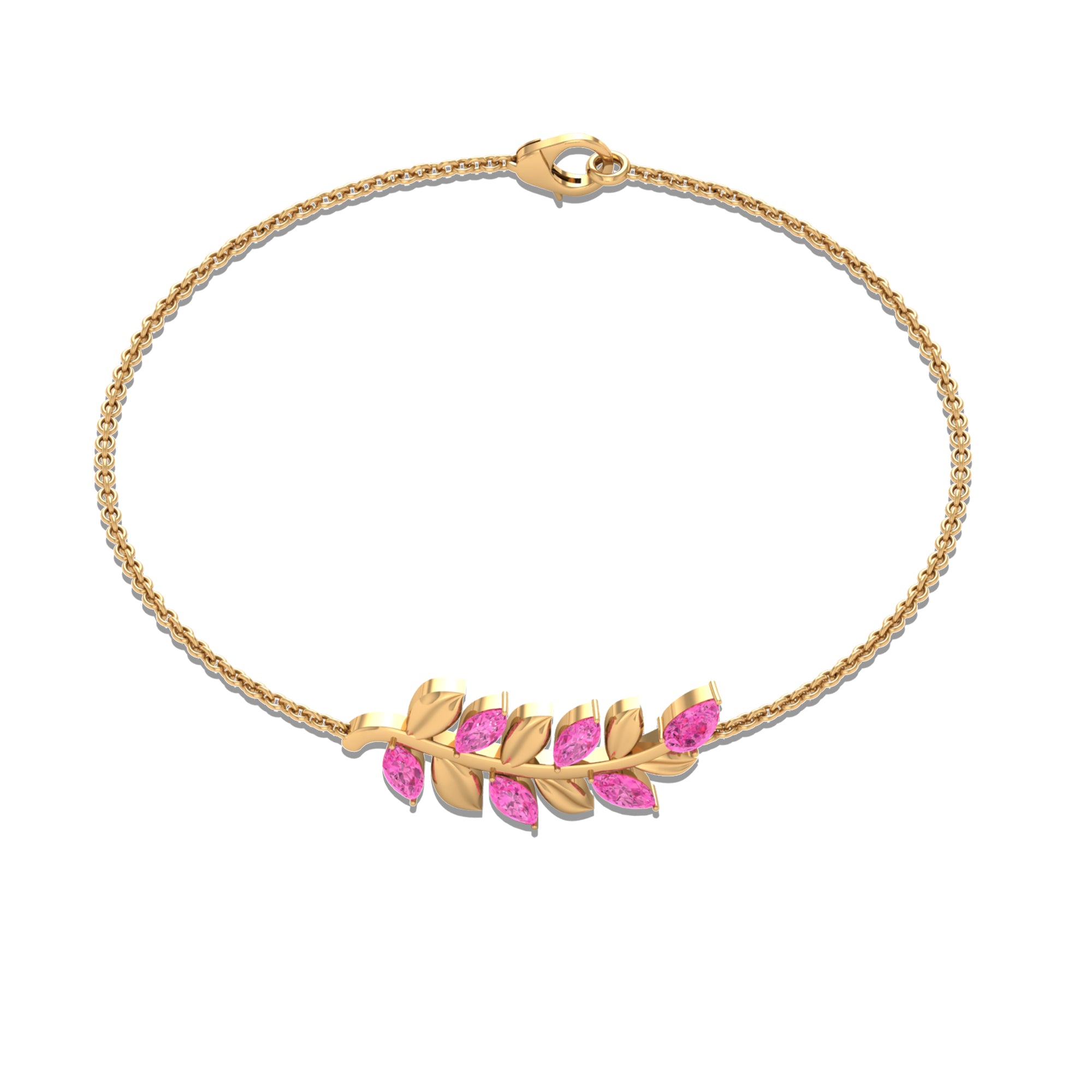 Marquise and Pear Cut Pink Sapphire Leaf Chain Bracelet Pink Sapphire - ( AAA ) - Quality - Rosec Jewels