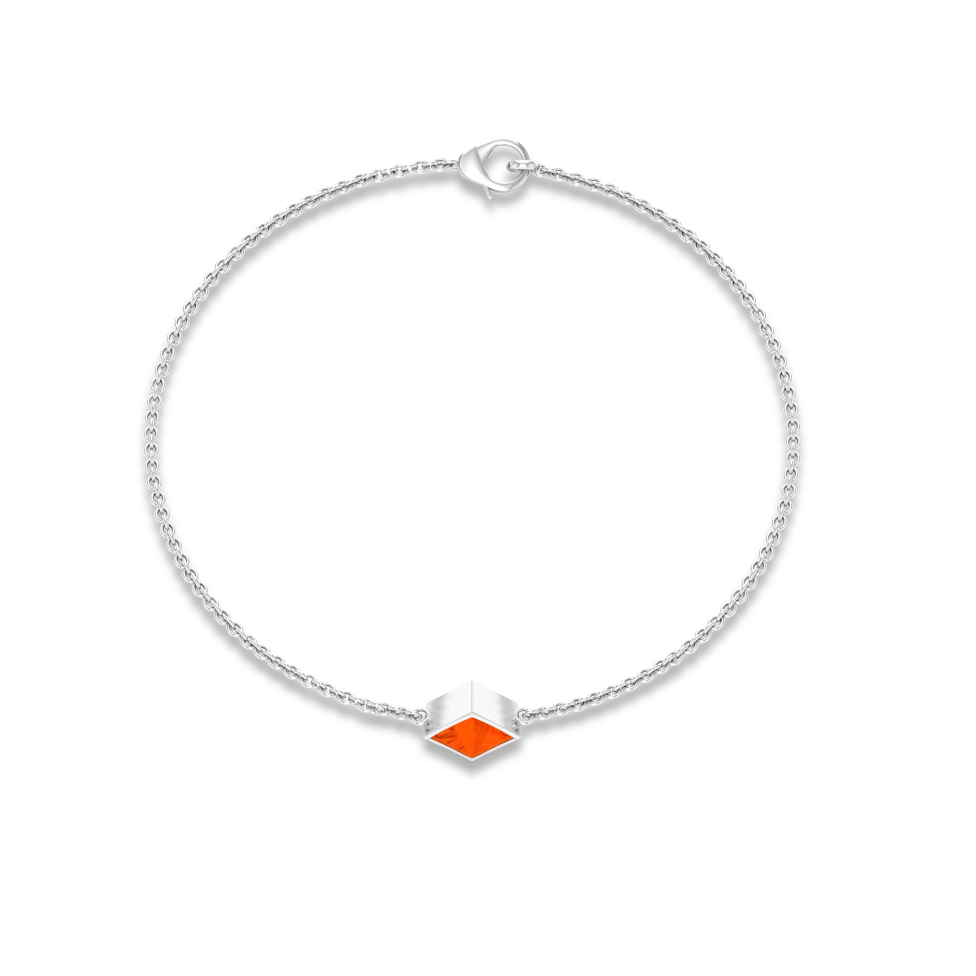 1/2 CT Minimal Princess Cut Fire Opal Solitaire Chain Bracelet Fire Opal - ( AAA ) - Quality - Rosec Jewels