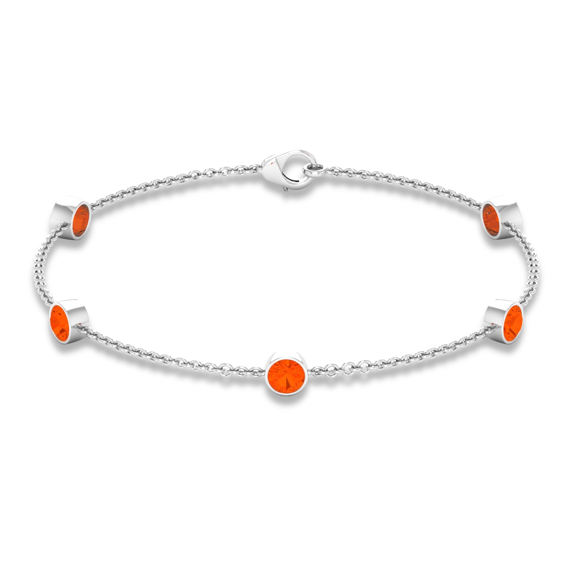 1 CT Real Fire Opal Five Stone Station Chain Bracelet in Bezel Setting Fire Opal - ( AAA ) - Quality - Rosec Jewels