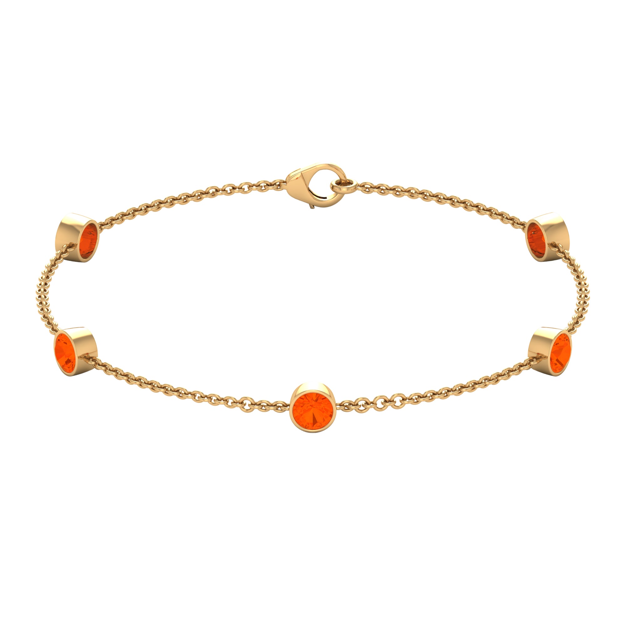 1 CT Real Fire Opal Five Stone Station Chain Bracelet in Bezel Setting Fire Opal - ( AAA ) - Quality - Rosec Jewels