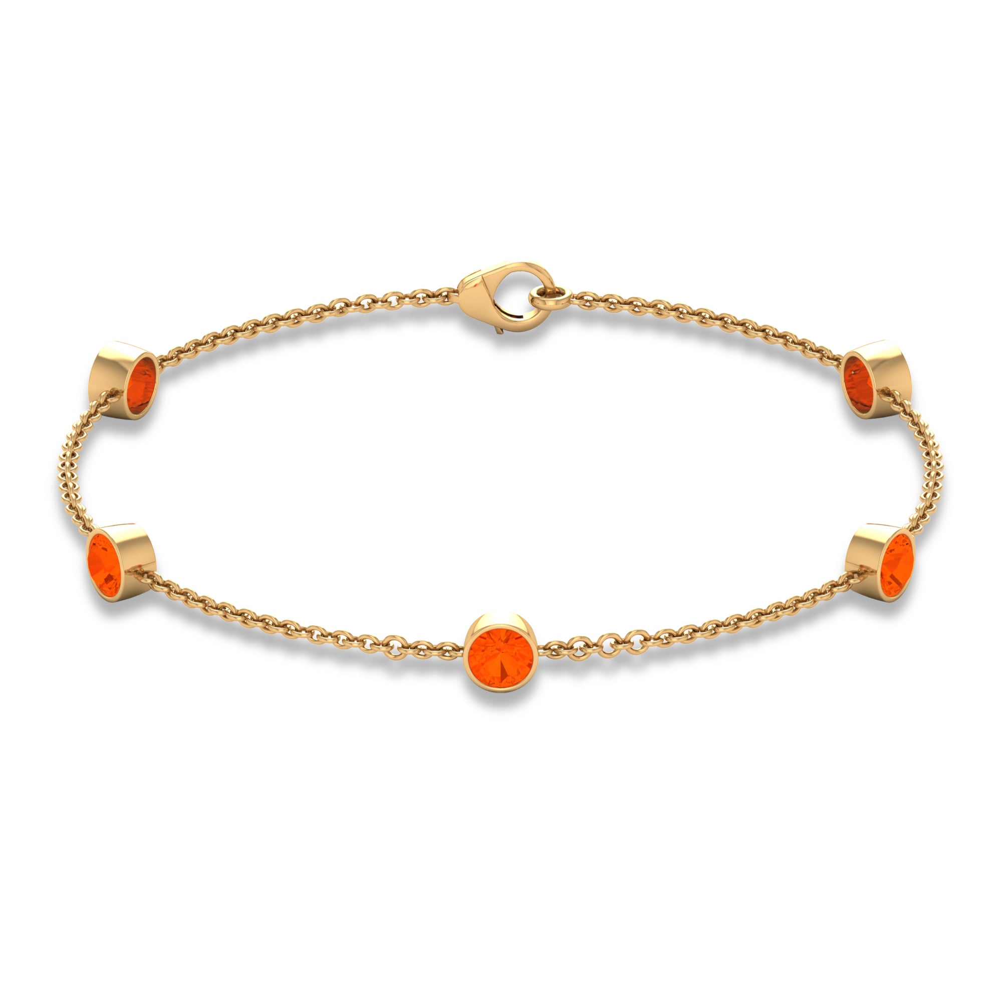 1 CT Real Fire Opal Five Stone Station Chain Bracelet in Bezel Setting Fire Opal - ( AAA ) - Quality - Rosec Jewels