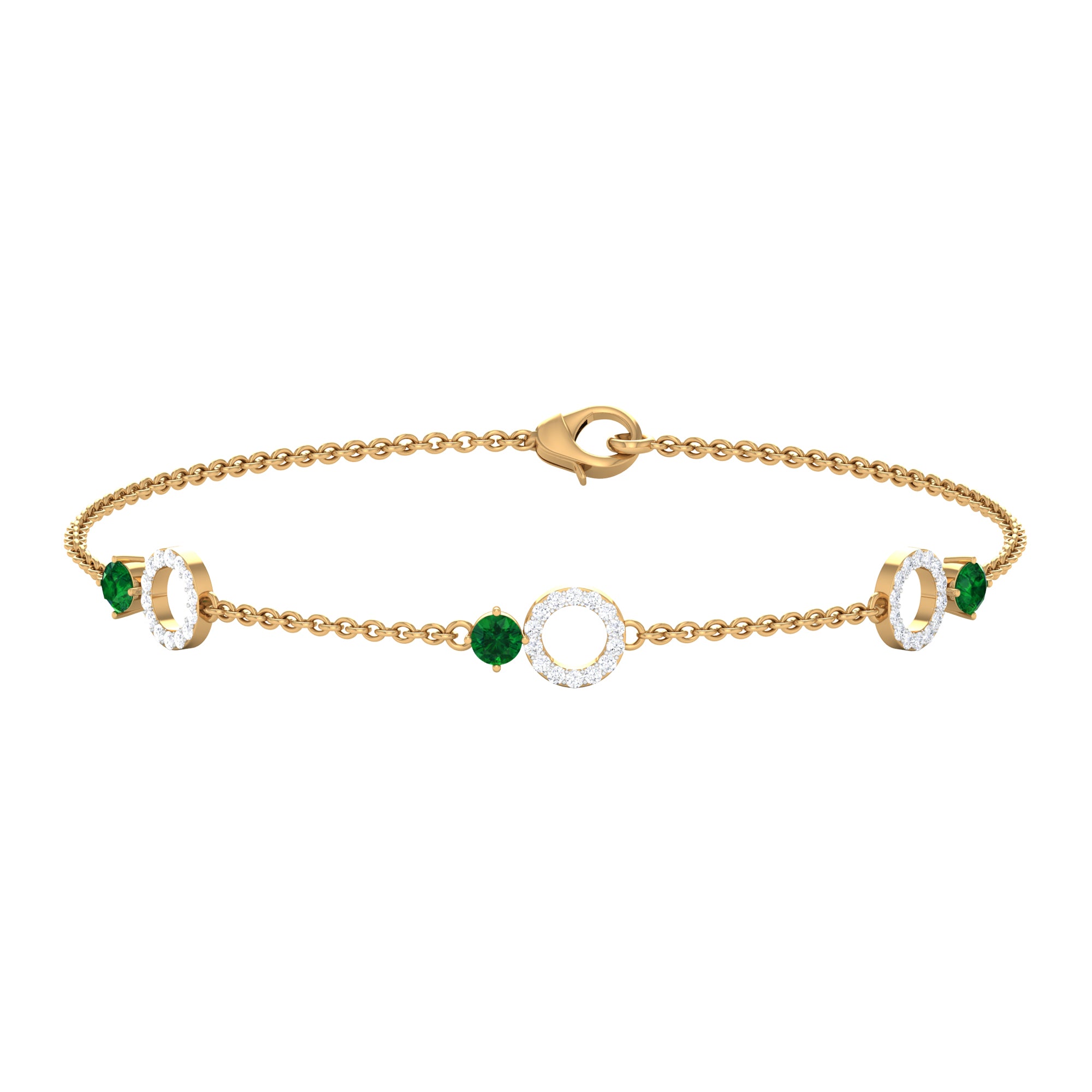 1/2 CT Genuine Emerald and Diamond Minimal Station Chain Bracelet Emerald - ( AAA ) - Quality - Rosec Jewels