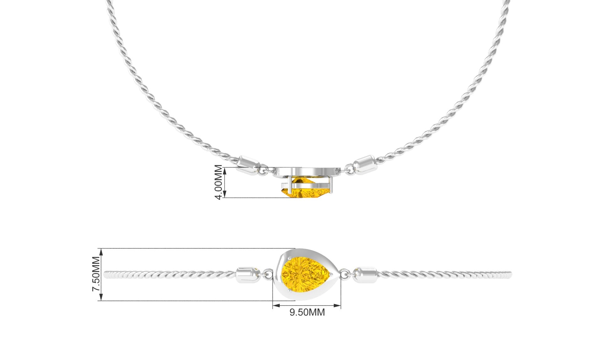 Pear Cut Solitaire Yellow Sapphire Simple Bolo Bracelet Yellow Sapphire - ( AAA ) - Quality - Rosec Jewels