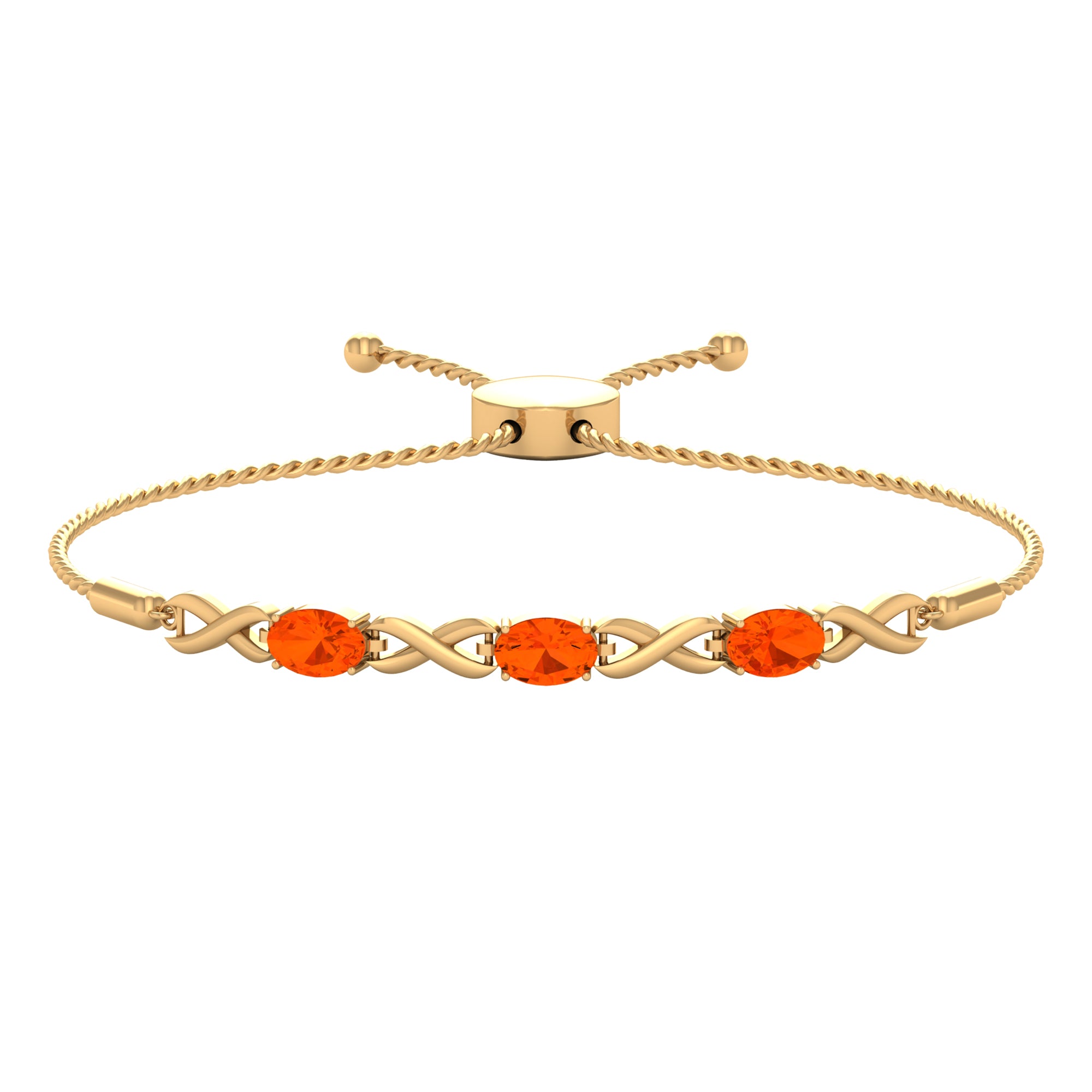 3/4 CT Oval Cut Fire Opal and Gold Infinity Link Bolo Bracelet Fire Opal - ( AAA ) - Quality - Rosec Jewels