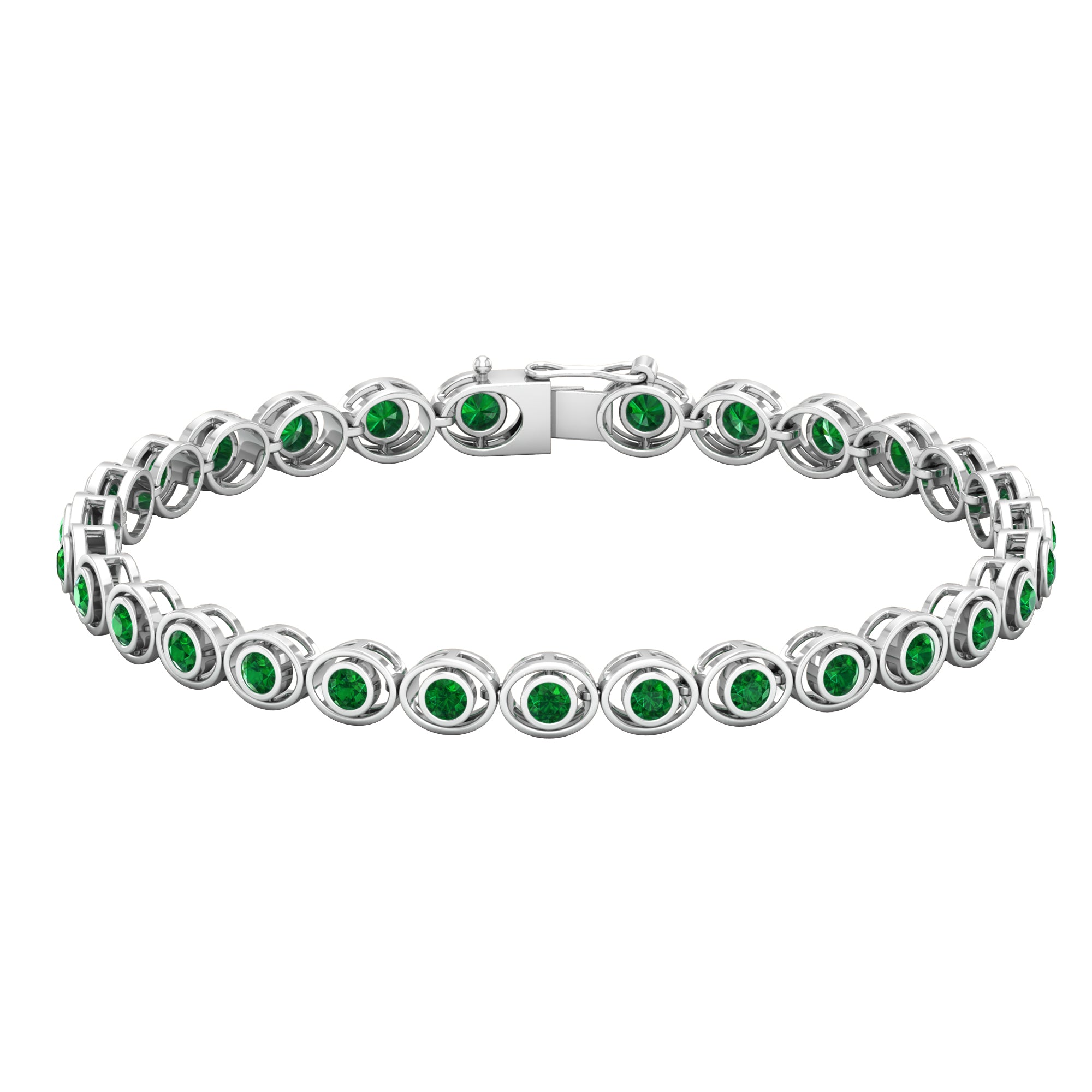 Created Emerald Tennis Bracelet in Bezel Setting Lab Created Emerald - ( AAAA ) - Quality - Rosec Jewels