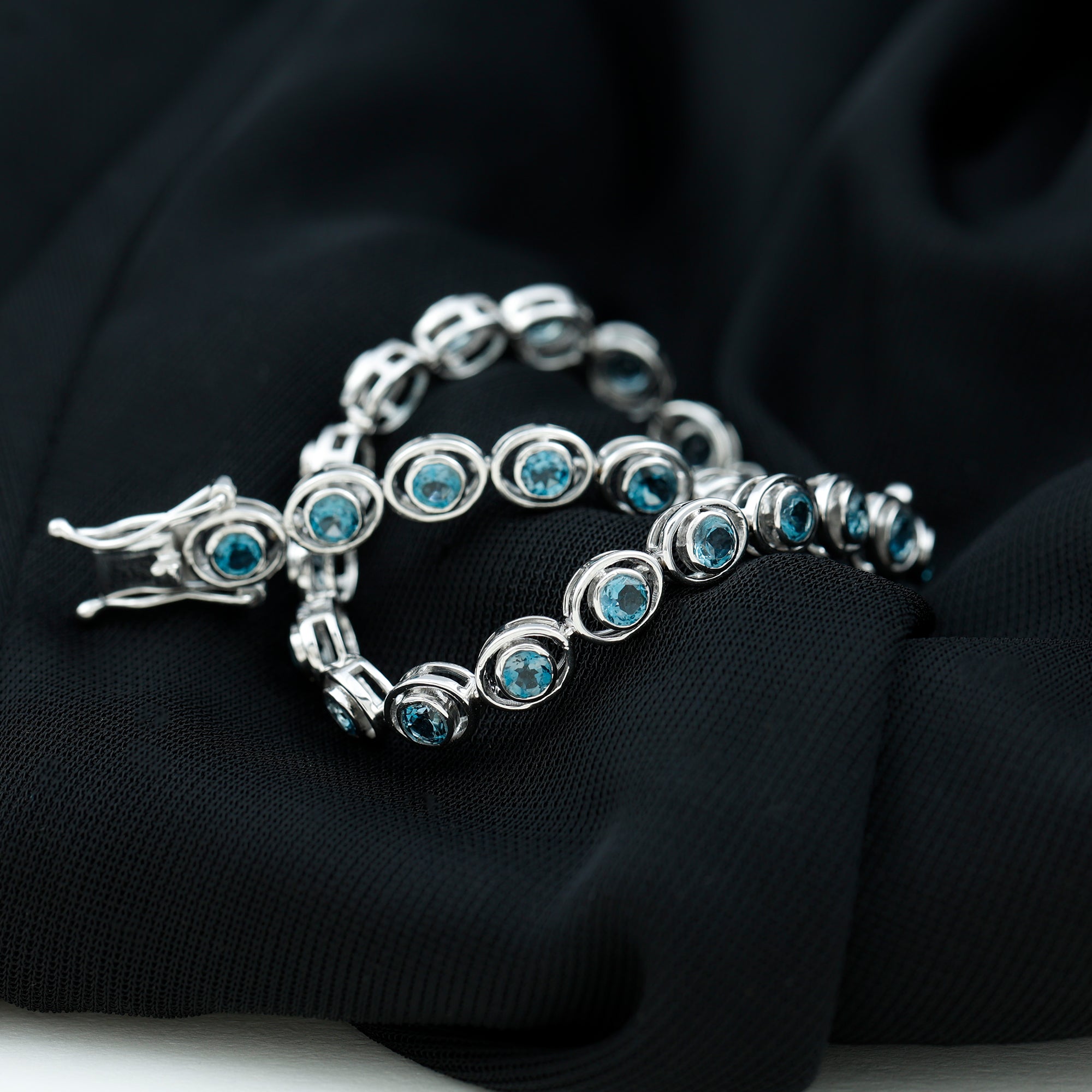 Bezel Set London Blue Topaz Unisex Tennis Bracelet London Blue Topaz - ( AAA ) - Quality - Rosec Jewels