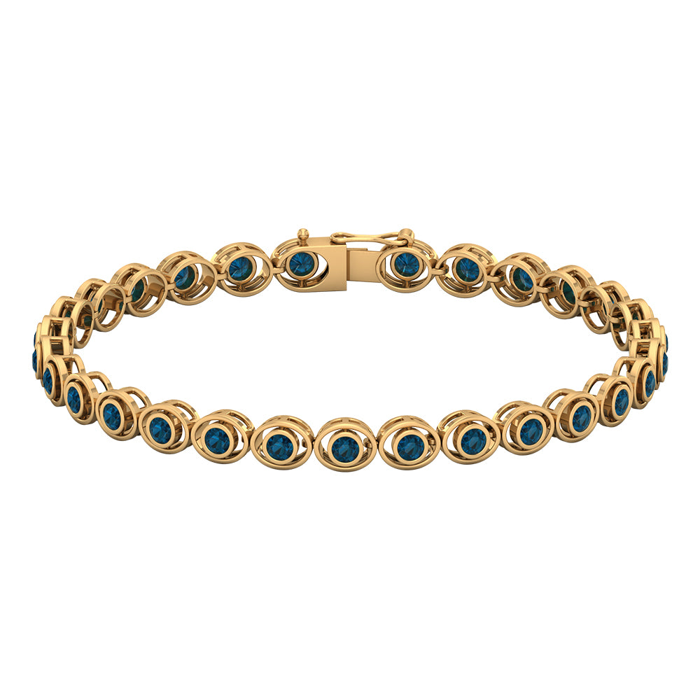 Bezel Set London Blue Topaz Unisex Tennis Bracelet London Blue Topaz - ( AAA ) - Quality - Rosec Jewels