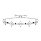 0.25 CT Bezel Set Garnet and Gold Floral Bolo Chain Bracelet with Beaded Details Garnet - ( AAA ) - Quality - Rosec Jewels