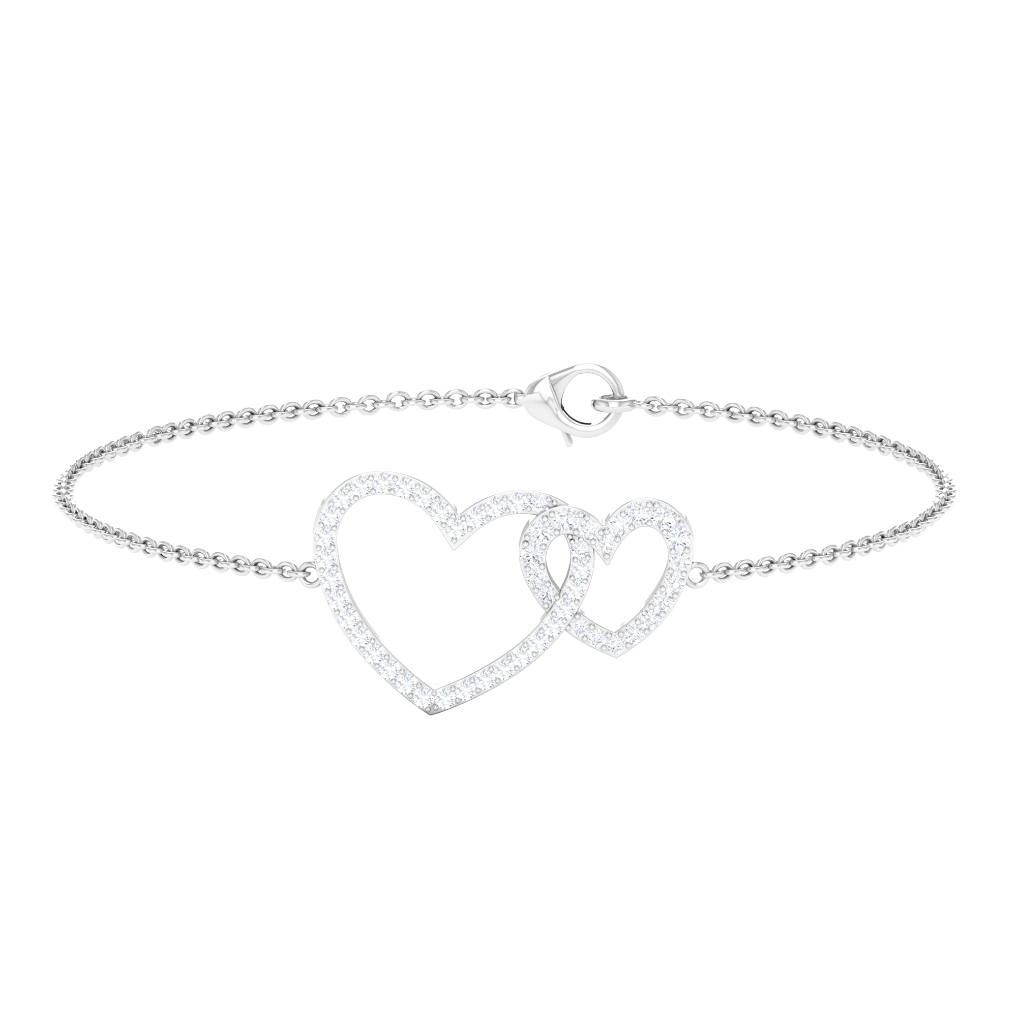 Natural Diamond Interlock Twin Heart Chain Bracelet Diamond - ( HI-SI ) - Color and Clarity - Rosec Jewels