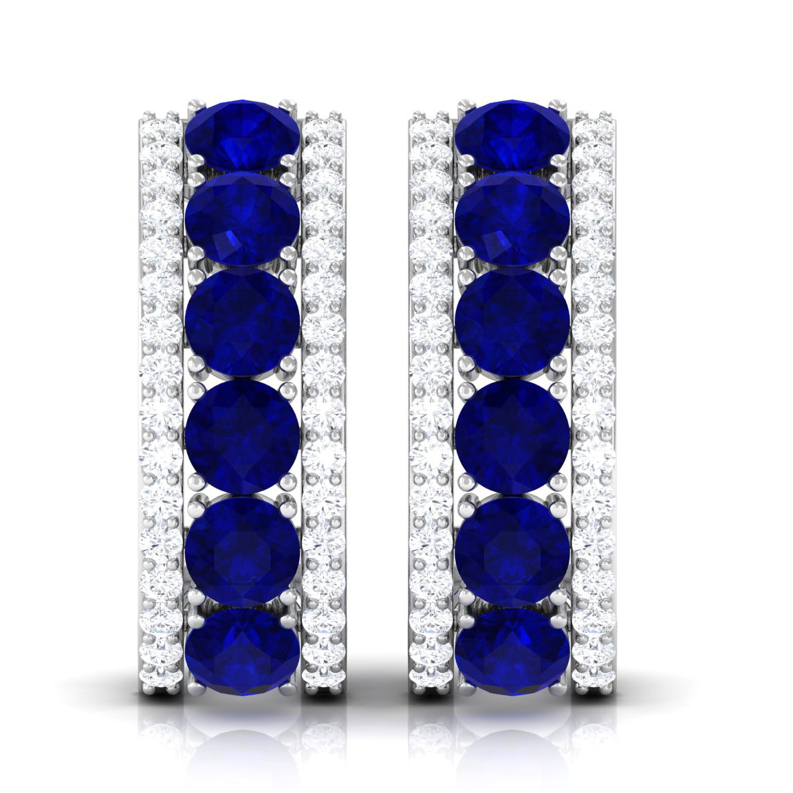 2.25 CT Blue Sapphire and Diamond Half Hoop Earrings Blue Sapphire - ( AAA ) - Quality - Rosec Jewels