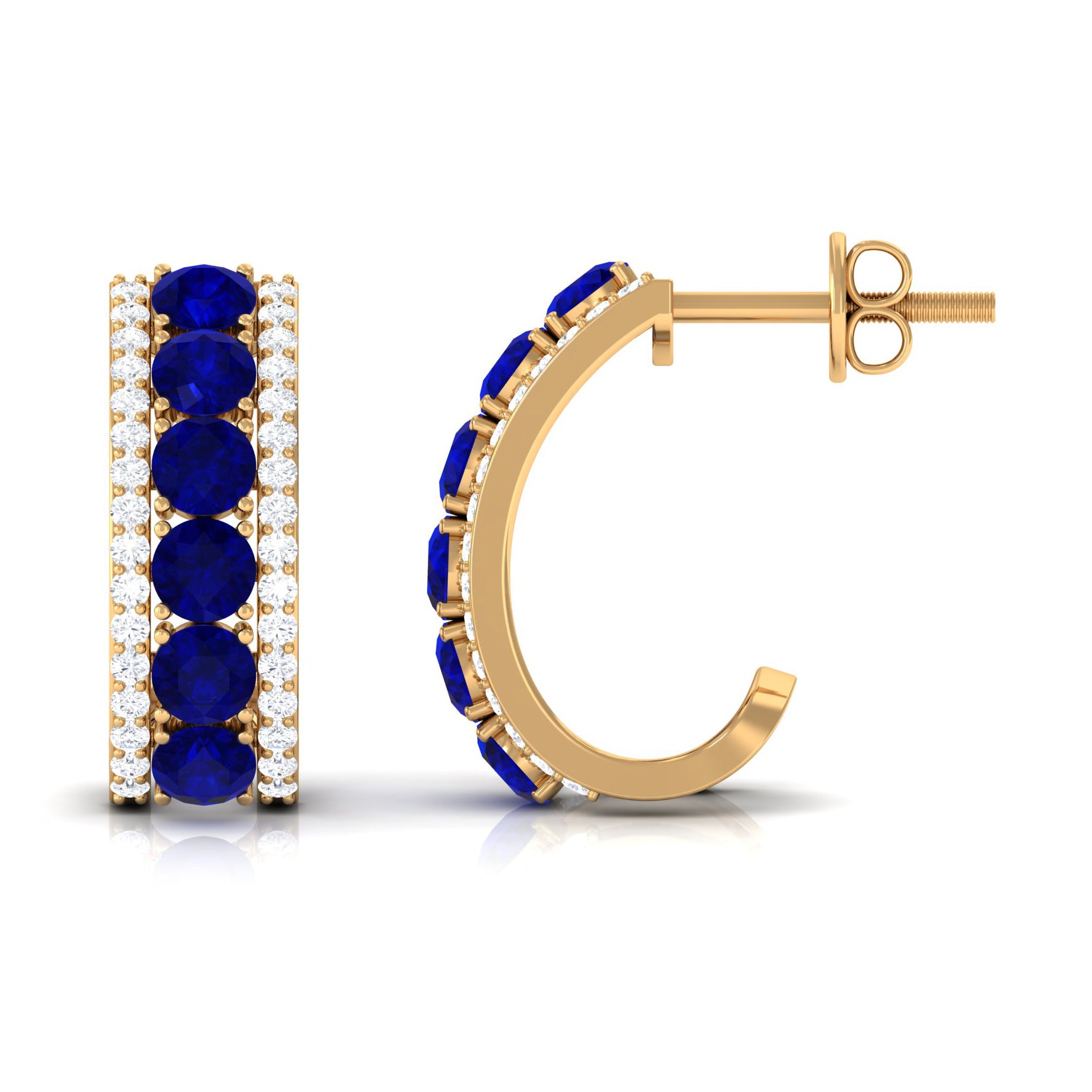 2.25 CT Blue Sapphire and Diamond Half Hoop Earrings Blue Sapphire - ( AAA ) - Quality - Rosec Jewels