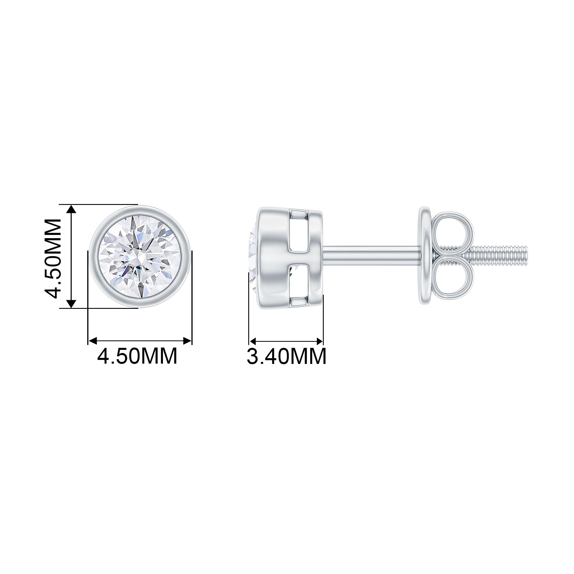 4 MM Classic Diamond Solitaire Stud Earrings in Bezel Setting Diamond - ( HI-SI ) - Color and Clarity - Rosec Jewels