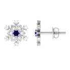 Created Blue Sapphire Snowflake Stud Earrings with Moissanite Lab Created Blue Sapphire - ( AAAA ) - Quality - Rosec Jewels