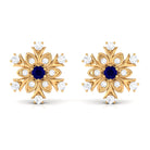 Created Blue Sapphire Snowflake Stud Earrings with Moissanite Lab Created Blue Sapphire - ( AAAA ) - Quality - Rosec Jewels