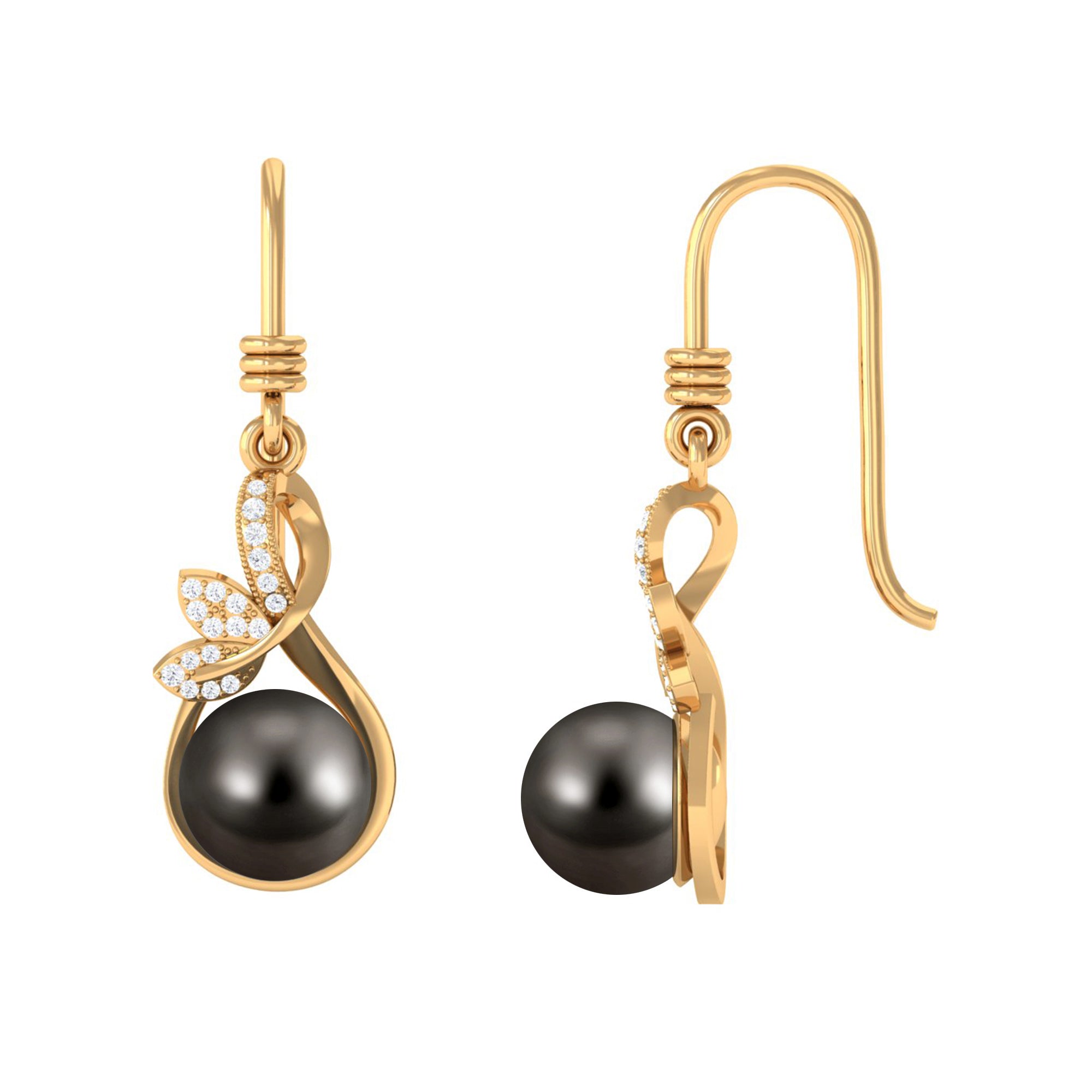 16.25 CT Designer Tahitian Pearl Drop Earrings with Diamond Tahitian pearl - ( AAA ) - Quality - Rosec Jewels