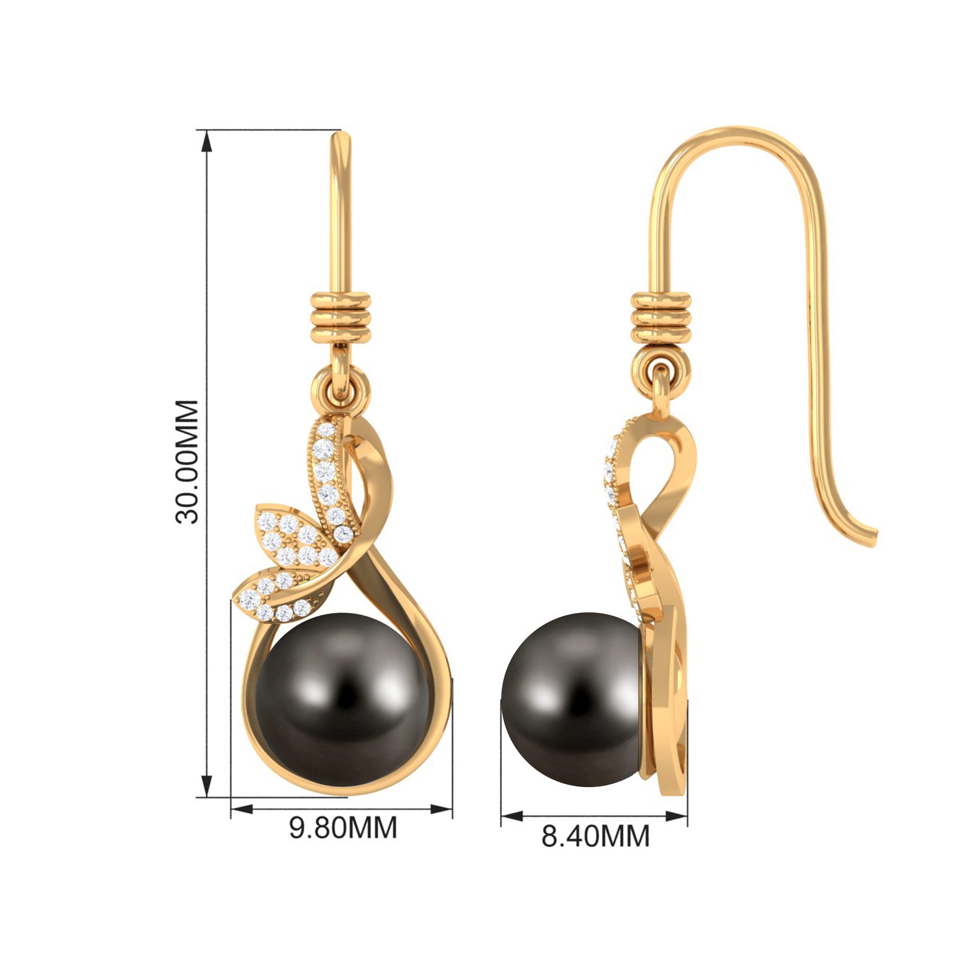 16.25 CT Designer Tahitian Pearl Drop Earrings with Diamond Tahitian pearl - ( AAA ) - Quality - Rosec Jewels