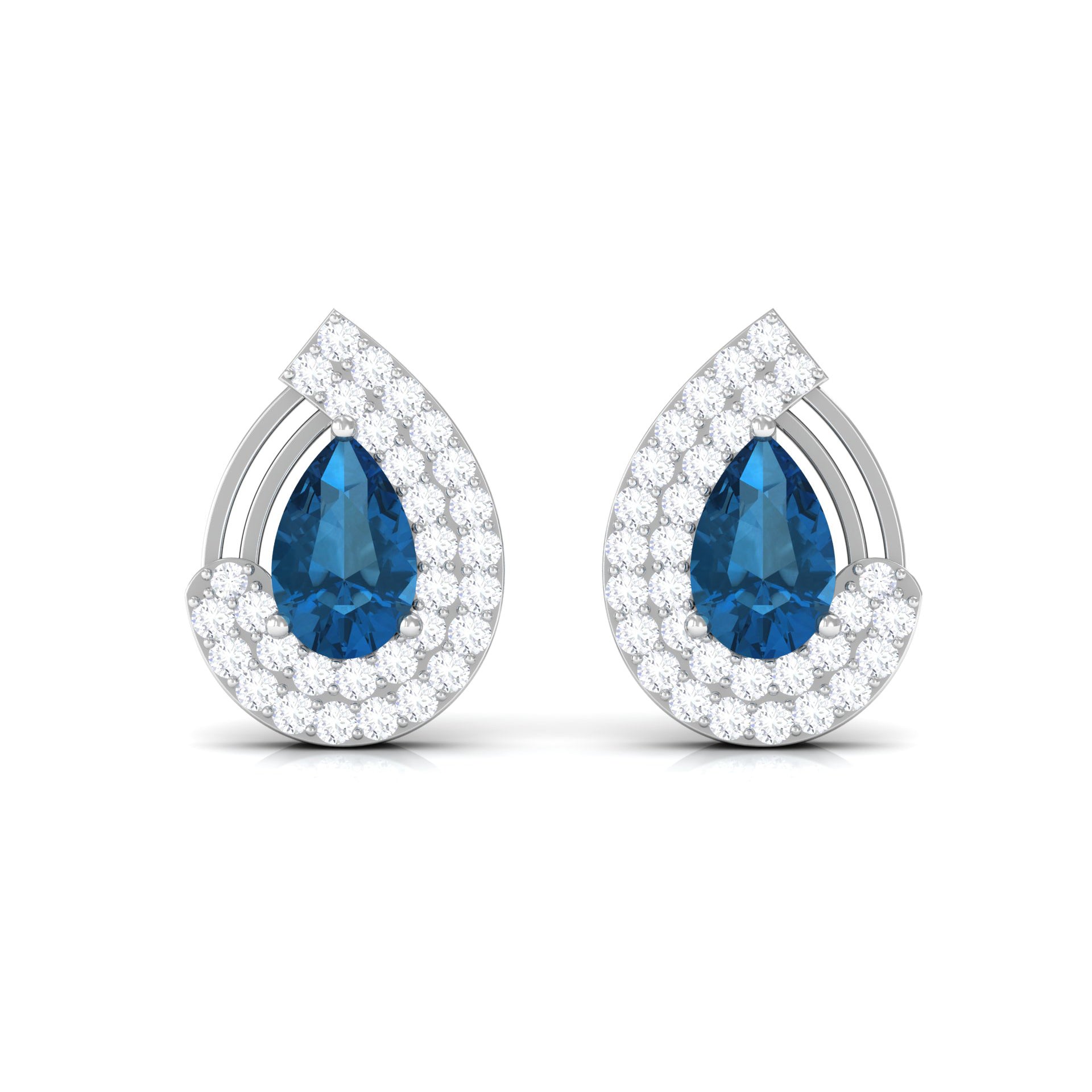 2 CT London Blue Topaz and Diamond Teardrop Stud Earrings London Blue Topaz - ( AAA ) - Quality - Rosec Jewels