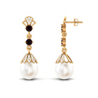 Real Freshwater Pearl and Garnet Dangle Earrings with Moissanite Freshwater Pearl - ( AAA ) - Quality - Rosec Jewels