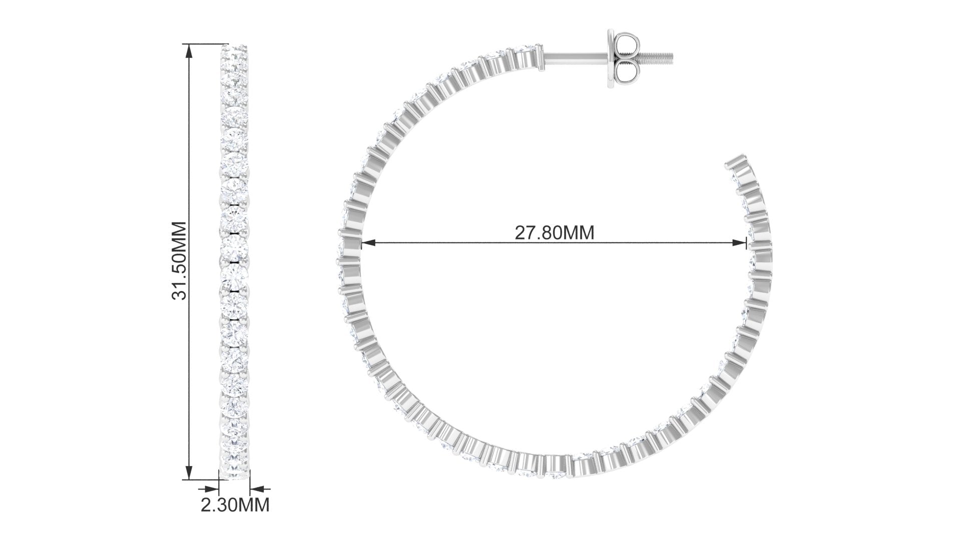 Minimal Certified Moissanite Hoop Earrings Moissanite - ( D-VS1 ) - Color and Clarity - Rosec Jewels