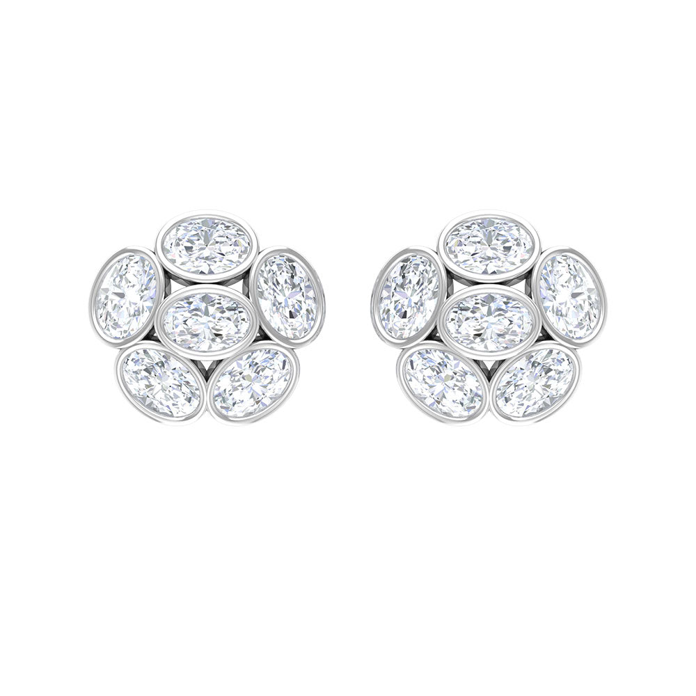 Oval Shaped Diamond Cluster Stud Earrings Diamond - ( HI-SI ) - Color and Clarity - Rosec Jewels