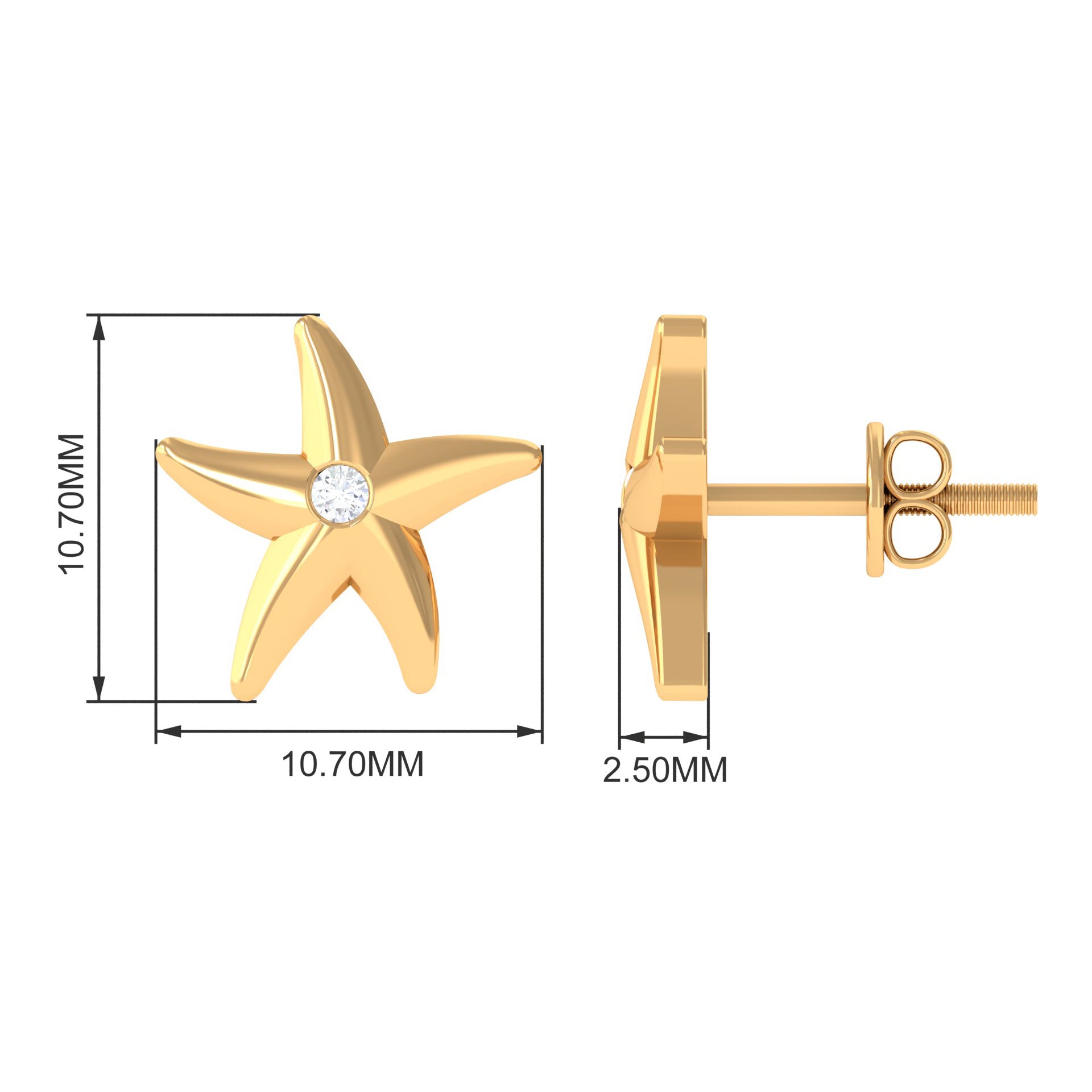 Diamond Starfish Stud Earrings for Women Diamond - ( HI-SI ) - Color and Clarity - Rosec Jewels