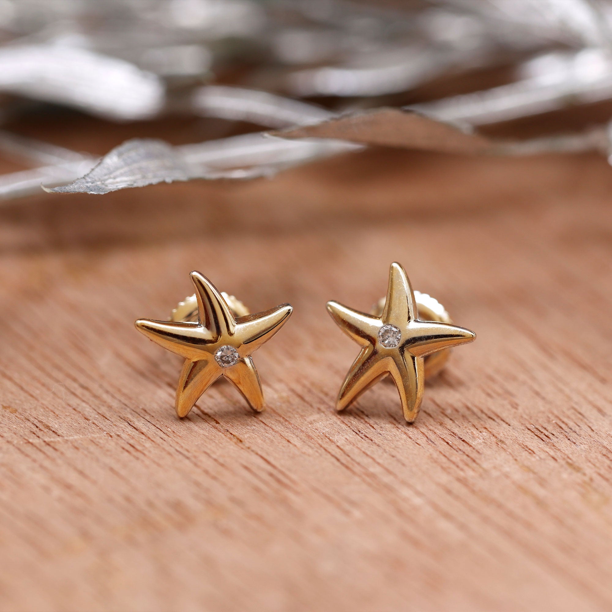 Diamond Starfish Stud Earrings for Women Diamond - ( HI-SI ) - Color and Clarity - Rosec Jewels