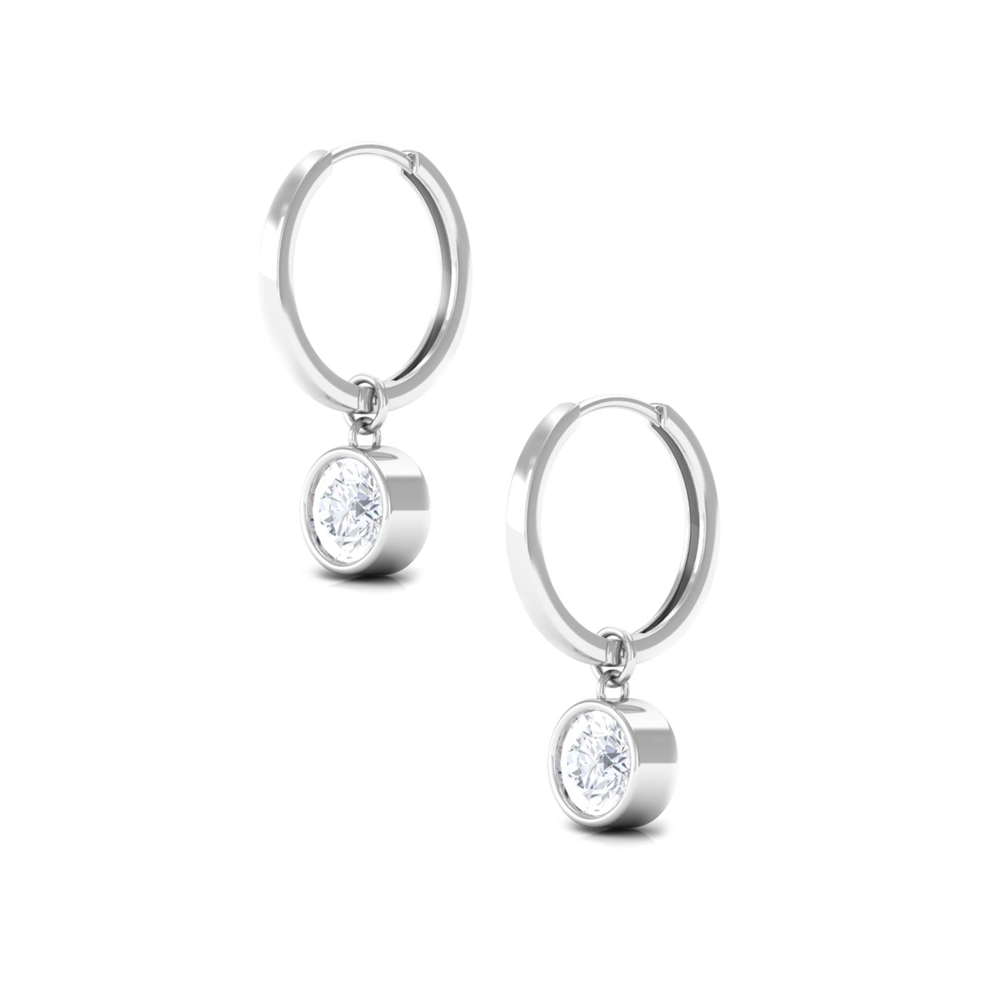 1/2 CT Bezel Set Round Zircon Hinged Hoop Earrings Zircon - ( AAAA ) - Quality - Rosec Jewels