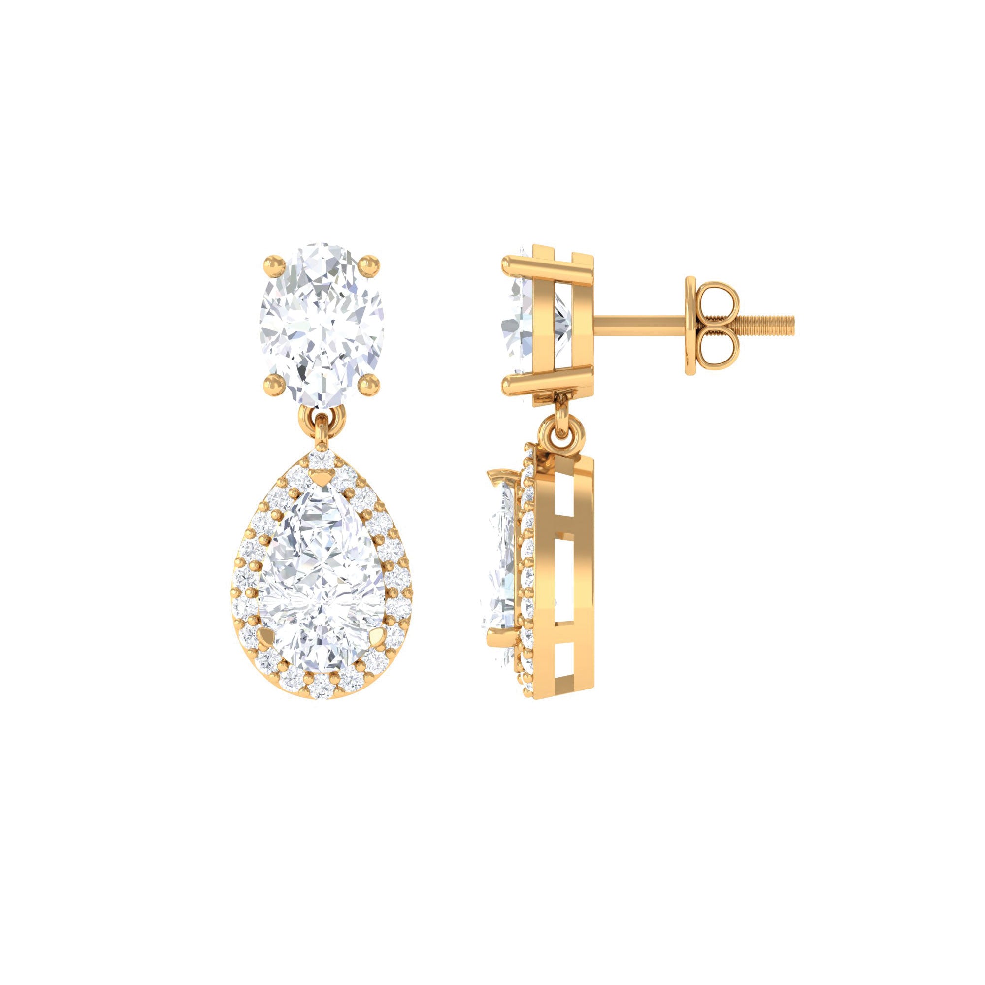 1 CT Cubic Zirconia Classic Dangle Earrings in Gold Zircon - ( AAAA ) - Quality - Rosec Jewels