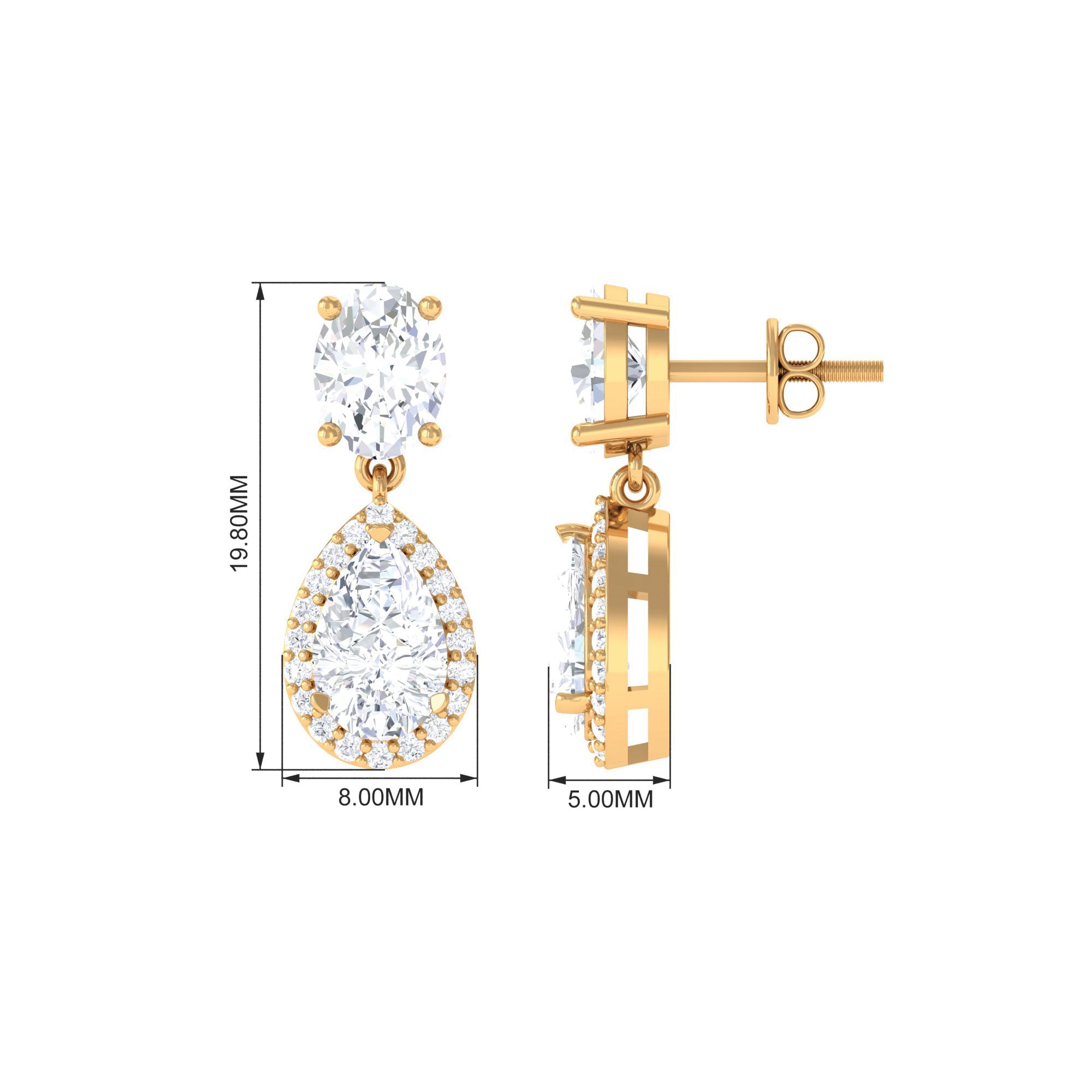 1 CT Cubic Zirconia Classic Dangle Earrings in Gold Zircon - ( AAAA ) - Quality - Rosec Jewels