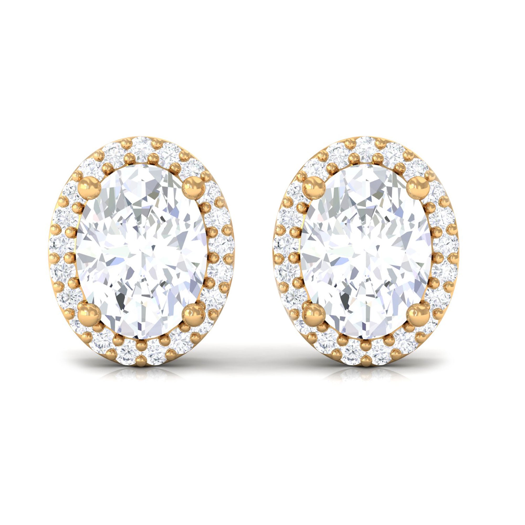 1.75 CT Oval Cut Cubic Zirconia Halo Stud Earrings Zircon - ( AAAA ) - Quality - Rosec Jewels