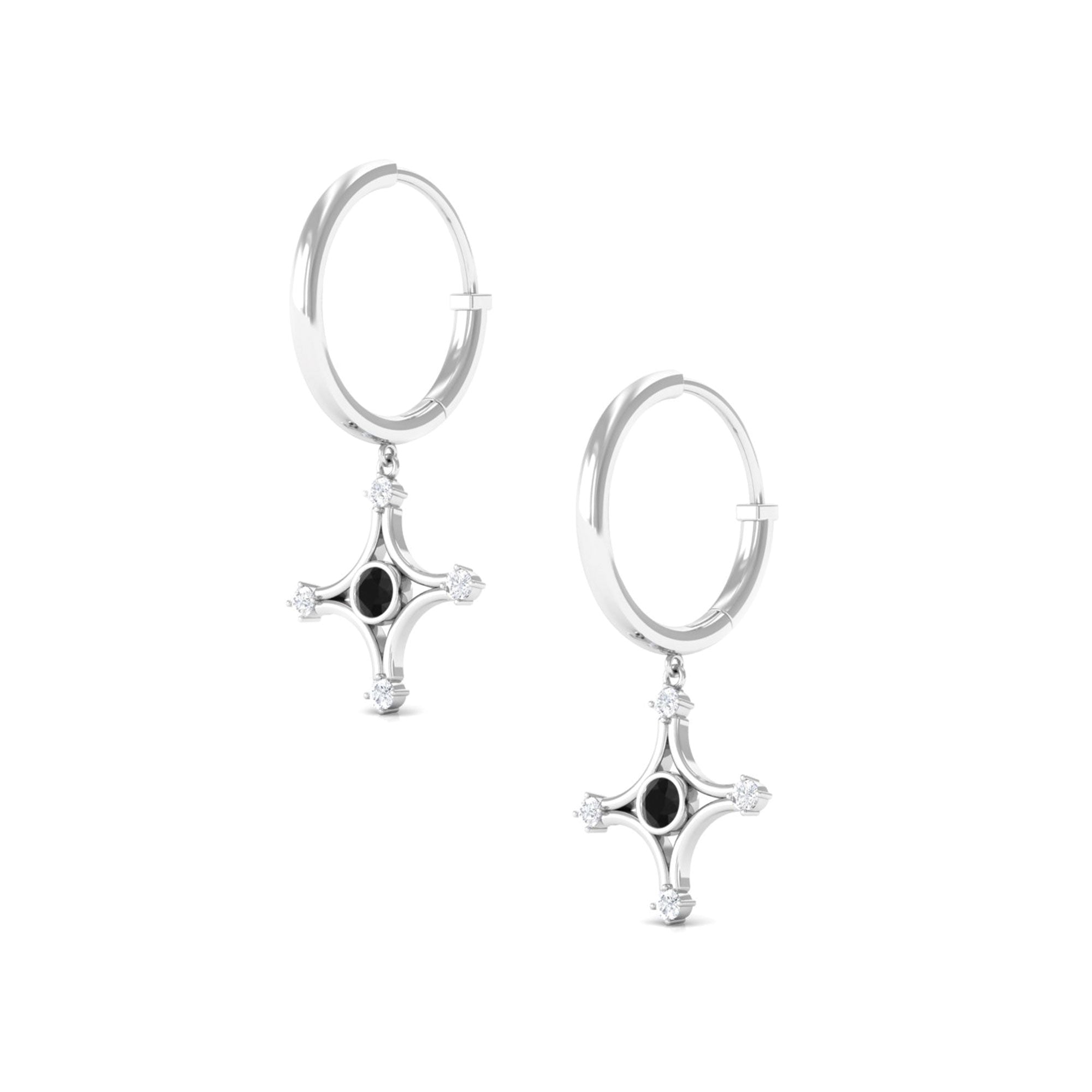 1/2 CT Created Black Diamond and Diamond Star Dangle Hoop Earrings Lab Created Black Diamond - ( AAAA ) - Quality - Rosec Jewels