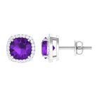 2.5 CT Round Amethyst and Diamond Halo Stud Earring Amethyst - ( AAA ) - Quality - Rosec Jewels