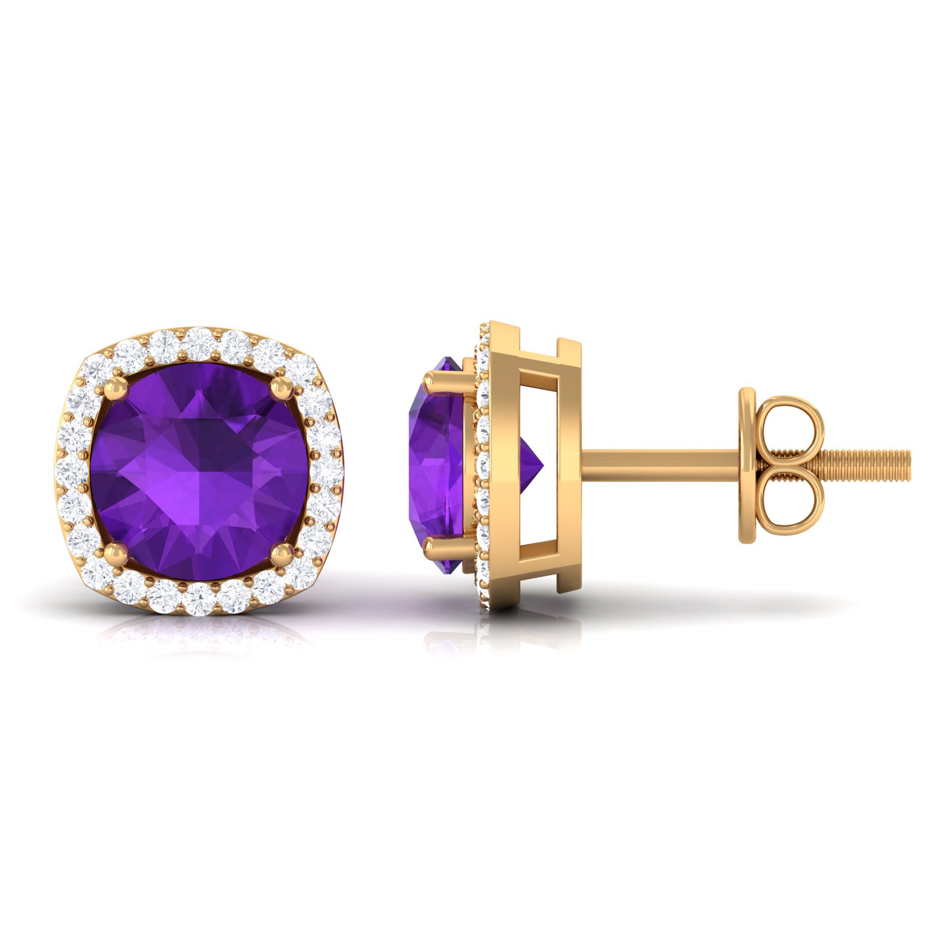 2.5 CT Round Amethyst and Diamond Halo Stud Earring Amethyst - ( AAA ) - Quality - Rosec Jewels