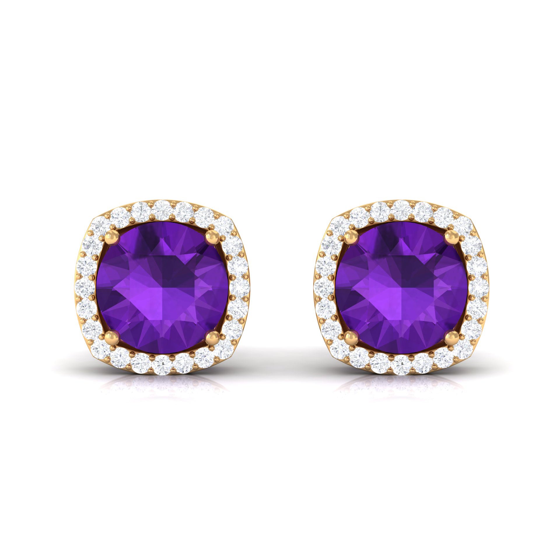 2.5 CT Round Amethyst and Diamond Halo Stud Earring Amethyst - ( AAA ) - Quality - Rosec Jewels