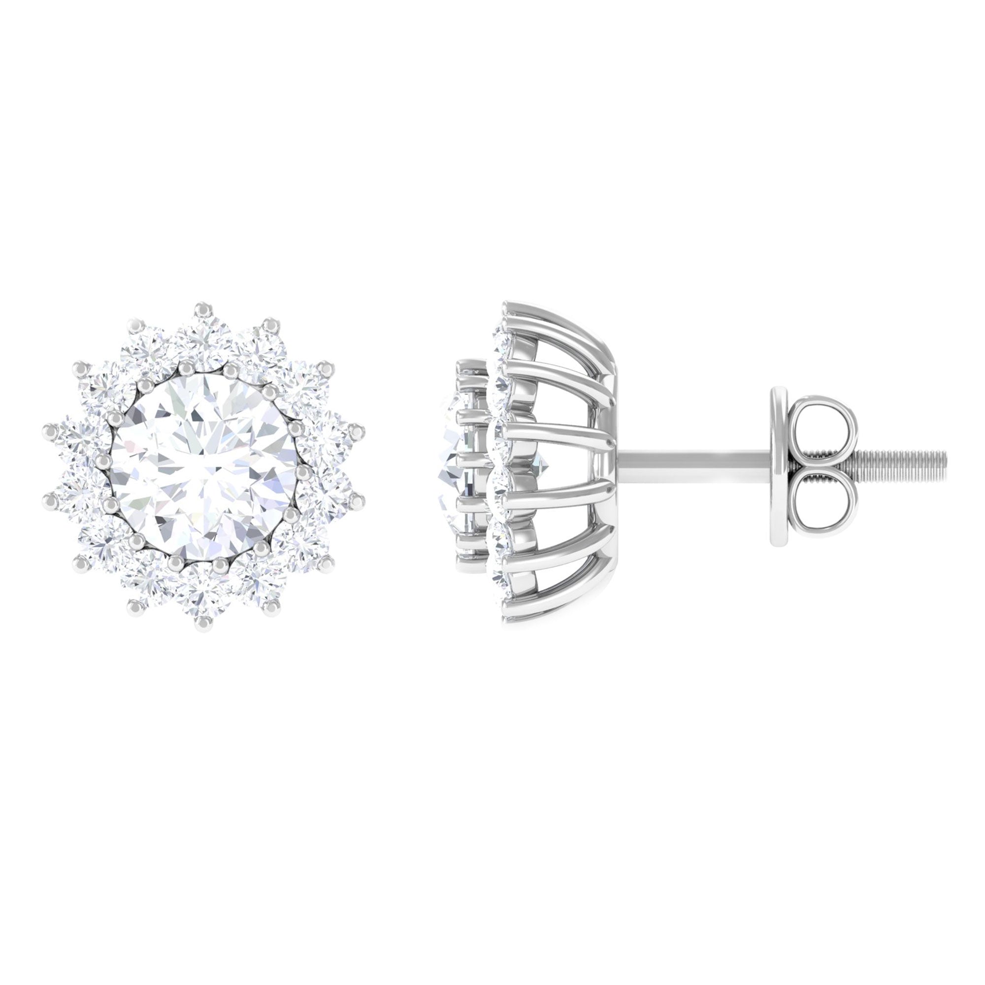 1.75 CT Moissanite Halo Stud Earrings Moissanite - ( D-VS1 ) - Color and Clarity - Rosec Jewels